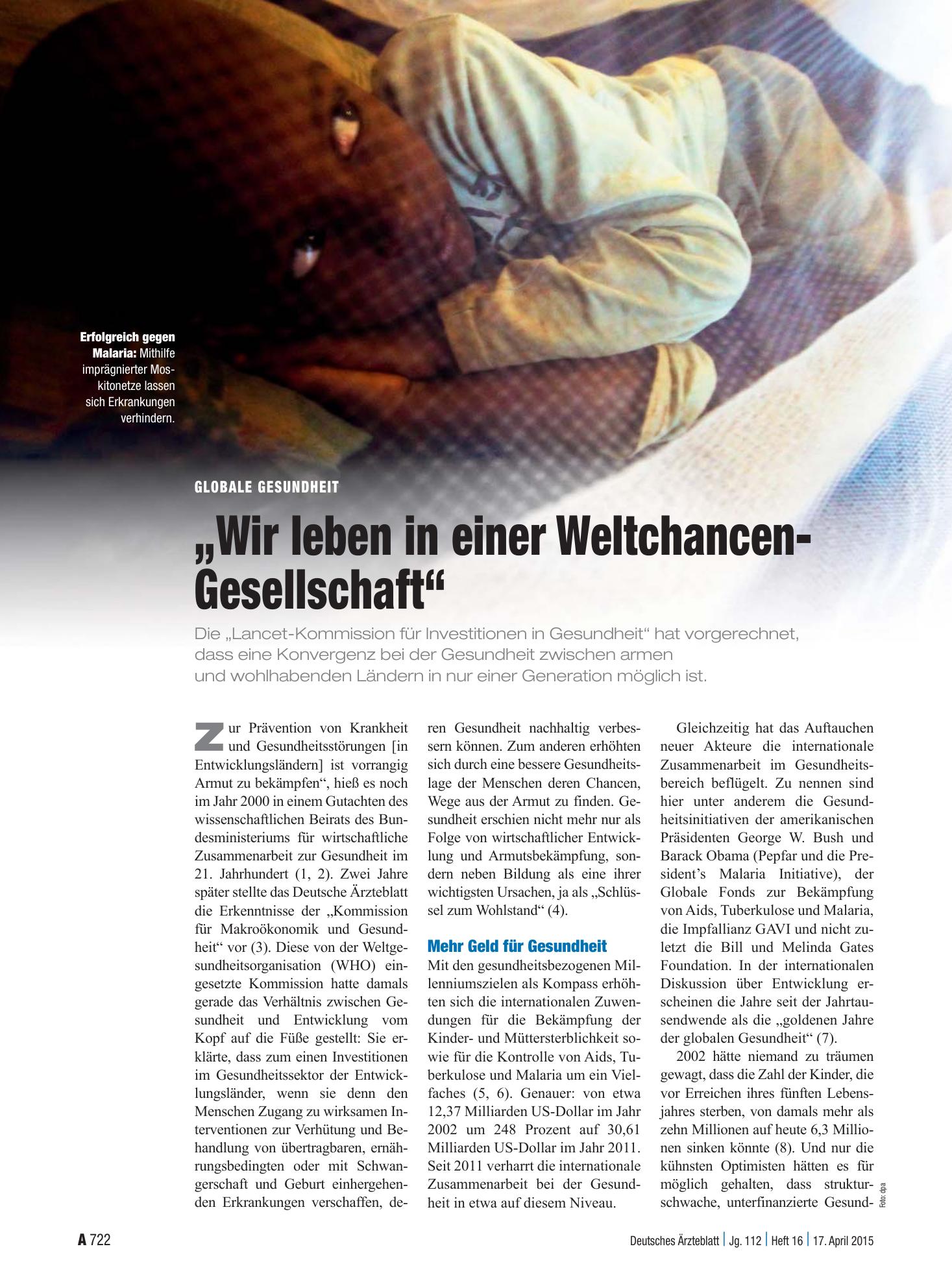 Vorschauseite 1: Globale Gesundheit: „Wir leben in einer Weltchancen-Gesellschaft“ – Deutsches Ärzteblatt