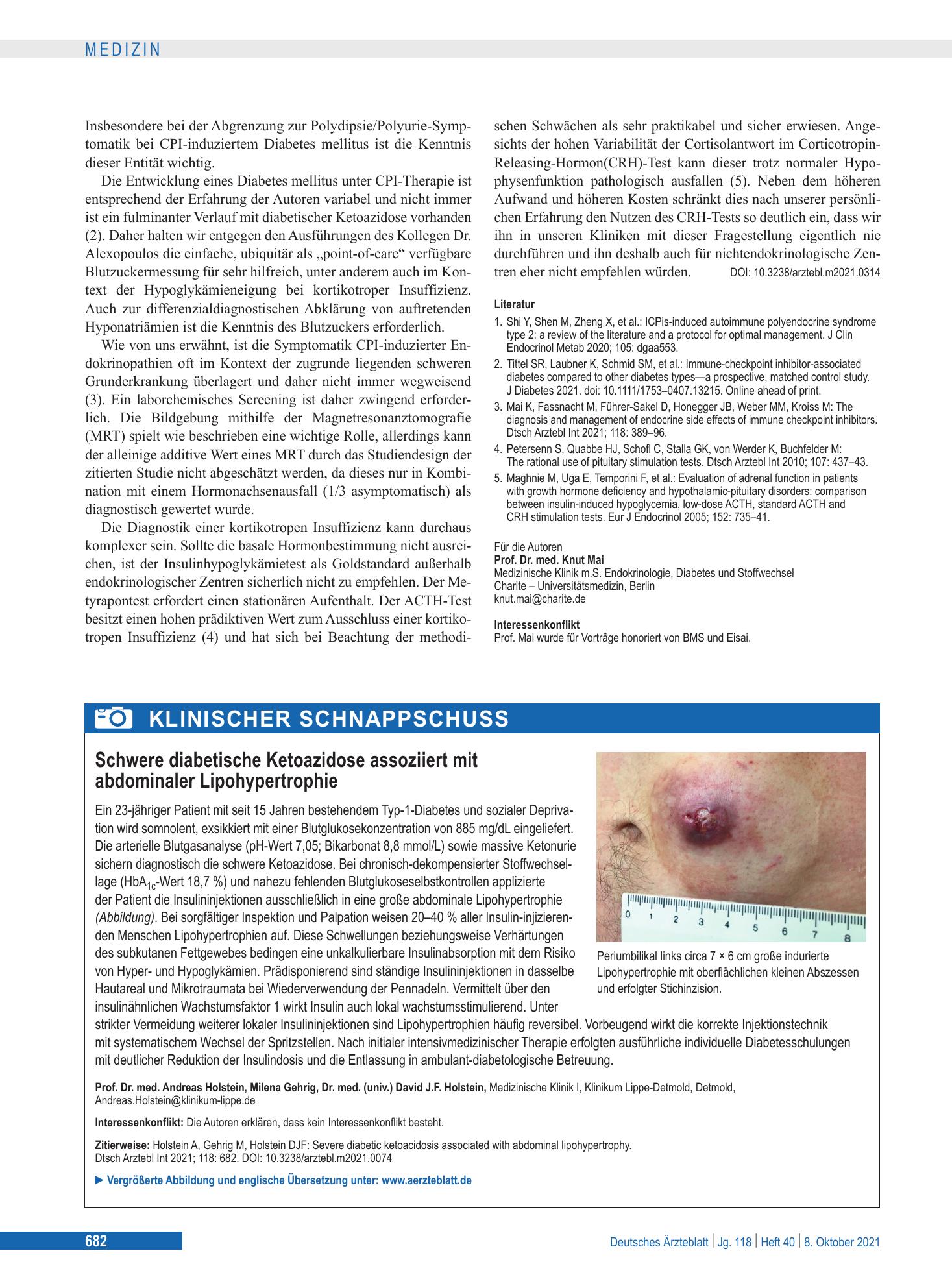 Vorschauseite 1: Schwere diabetische Ketoazidose assoziiert mit abdominaler Lipohypertrophie – Deutsches Ärzteblatt