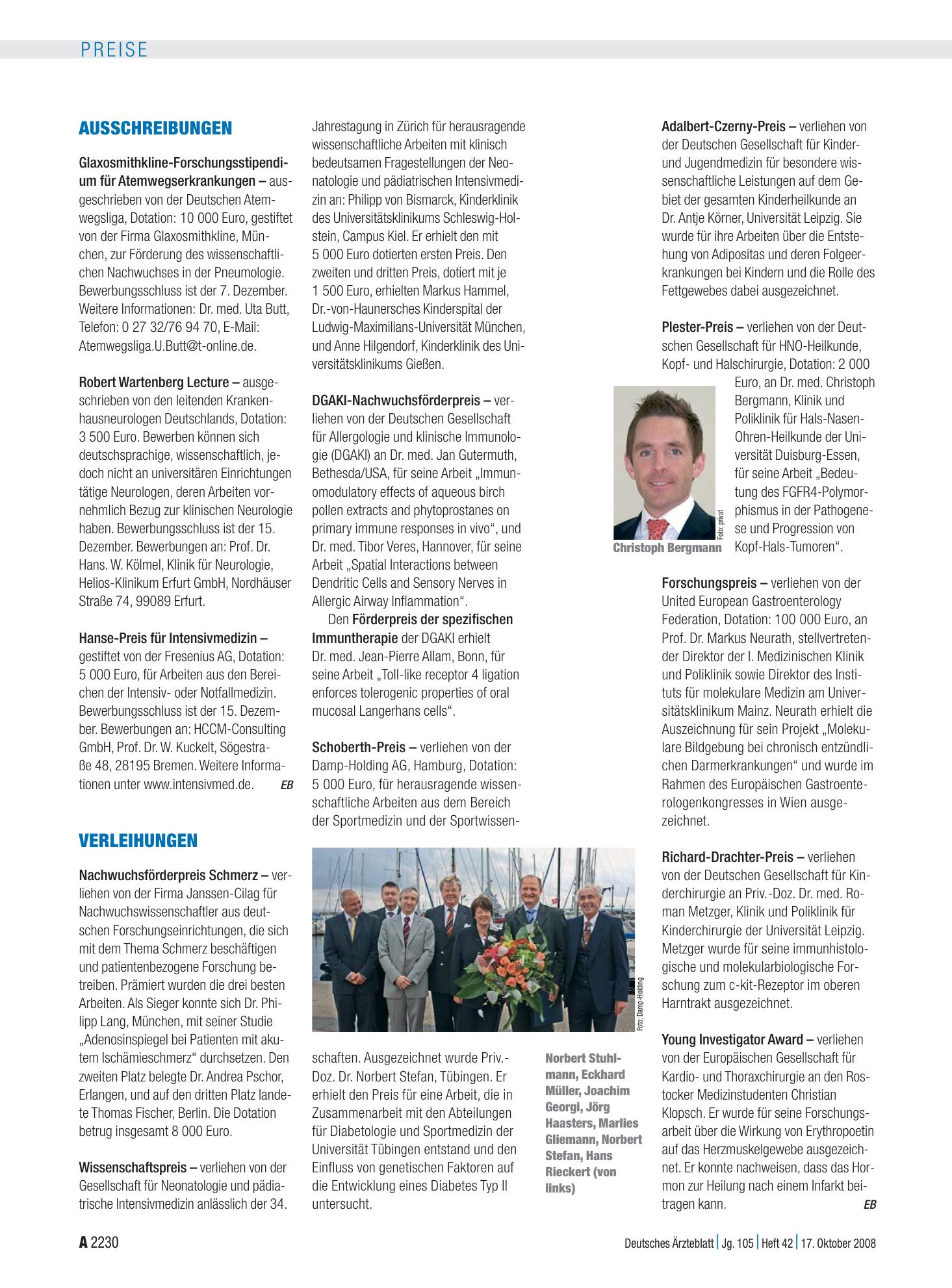 Vorschauseite 1: Verleihungen – Deutsches Ärzteblatt