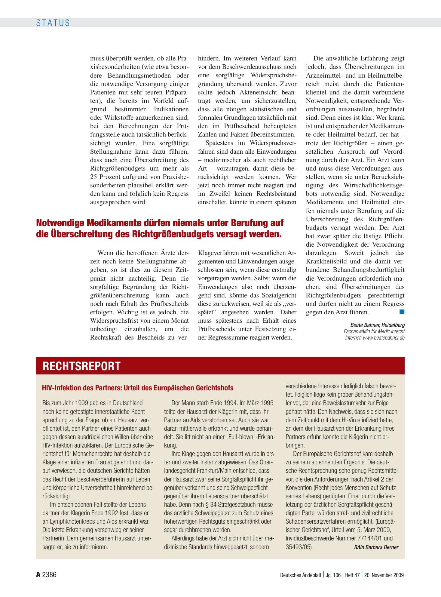 Vorschauseite 1: HIV-Infektion des Partners: Urteil des Europäischen Gerichtshofs – Deutsches Ärzteblatt