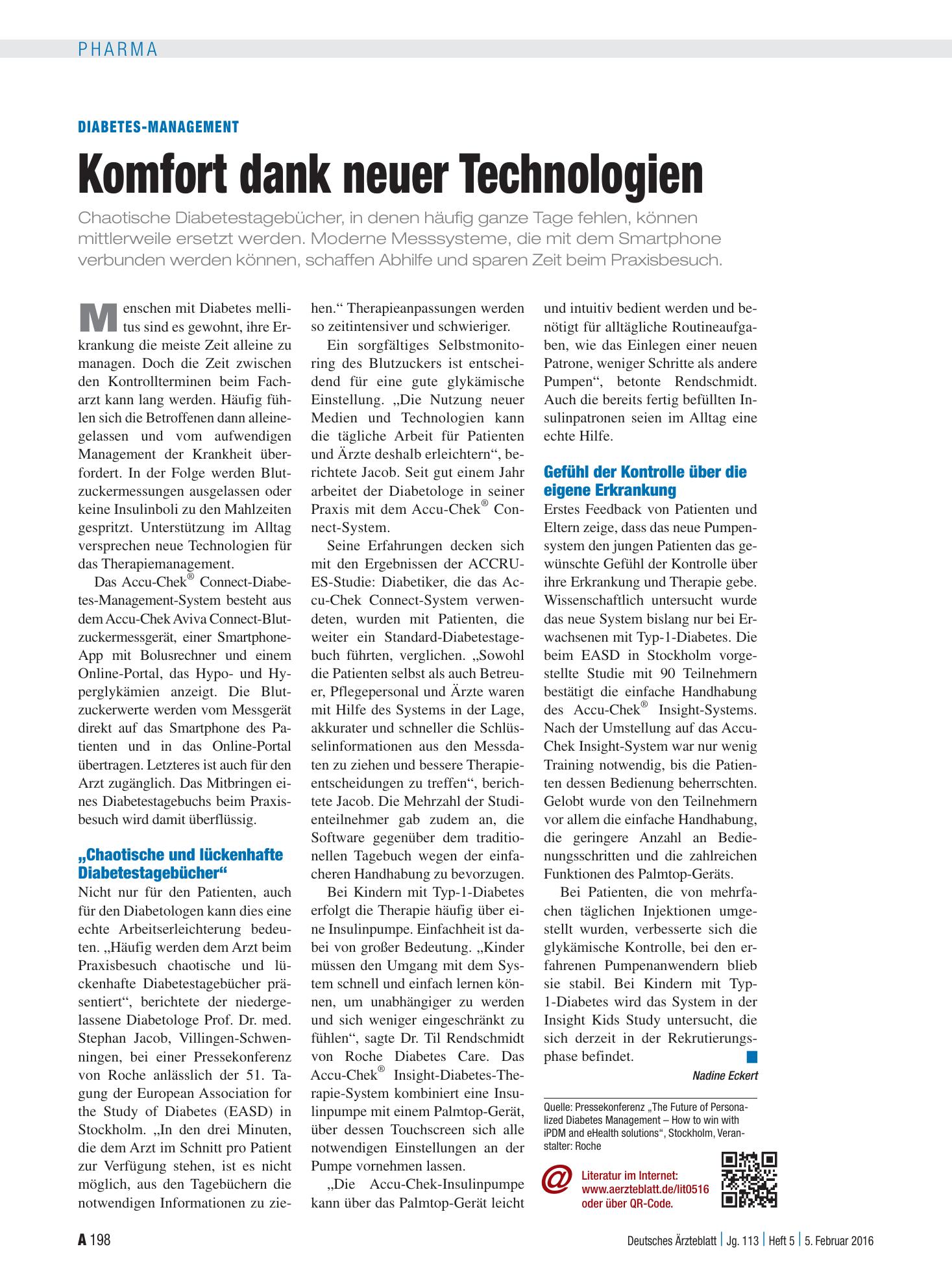 Vorschauseite 1: Diabetes-Management: Komfort dank neuer Technologien – Deutsches Ärzteblatt