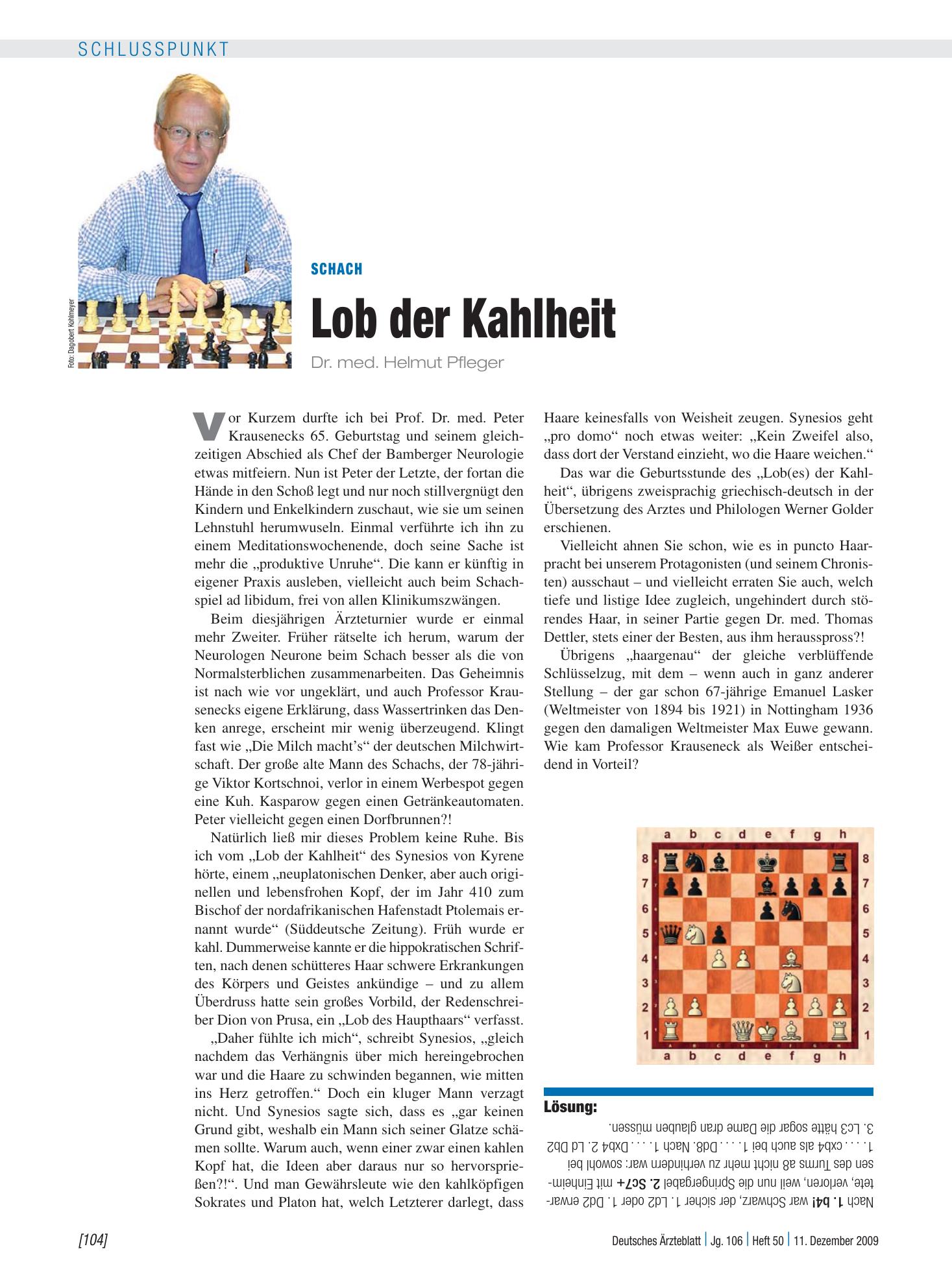 Vorschauseite 1: Schach: Lob der Kahlheit – Deutsches Ärzteblatt
