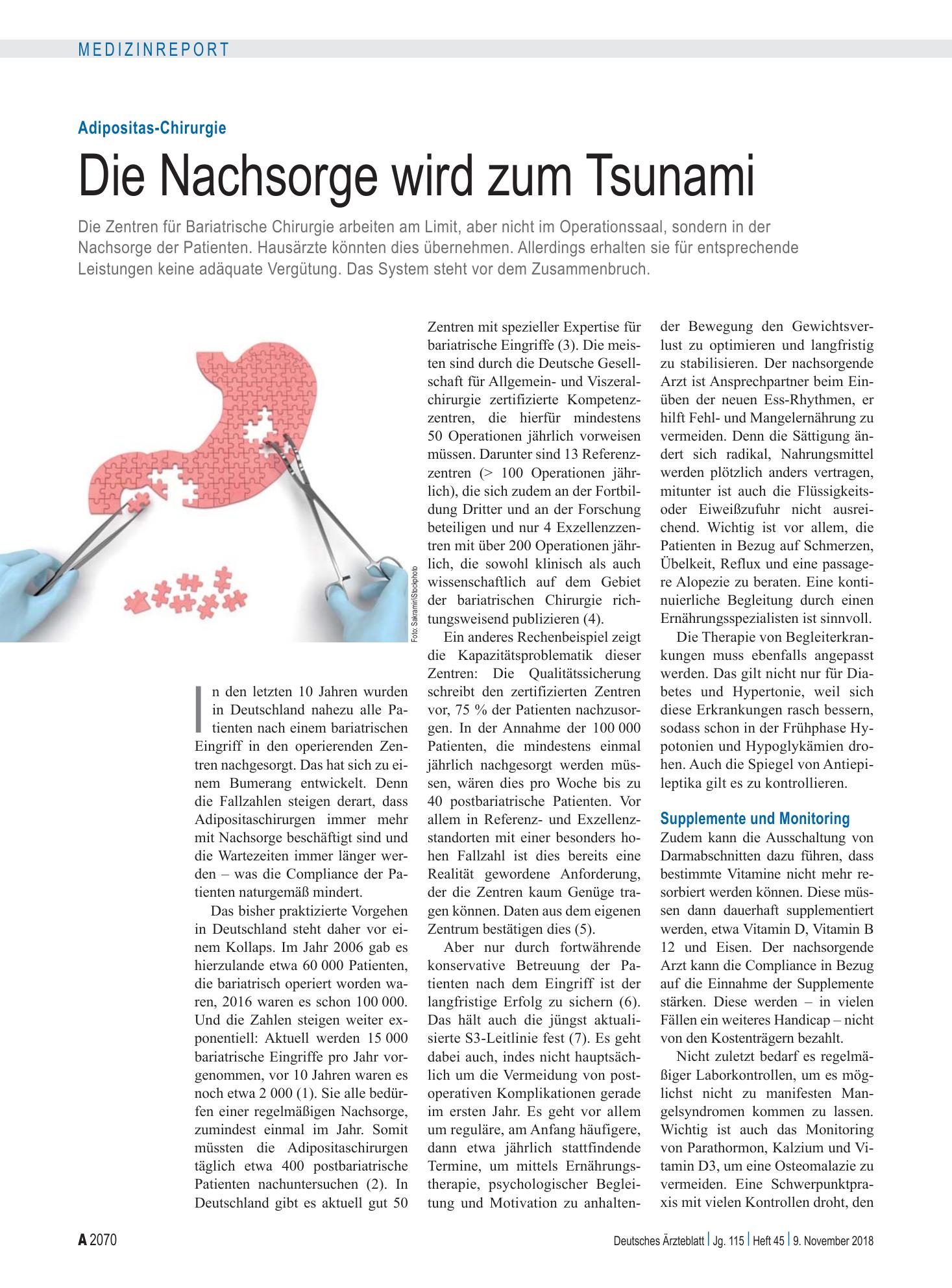 Vorschauseite 1: Adipositas-Chirurgie: Die Nachsorge wird zum Tsunami – Deutsches Ärzteblatt
