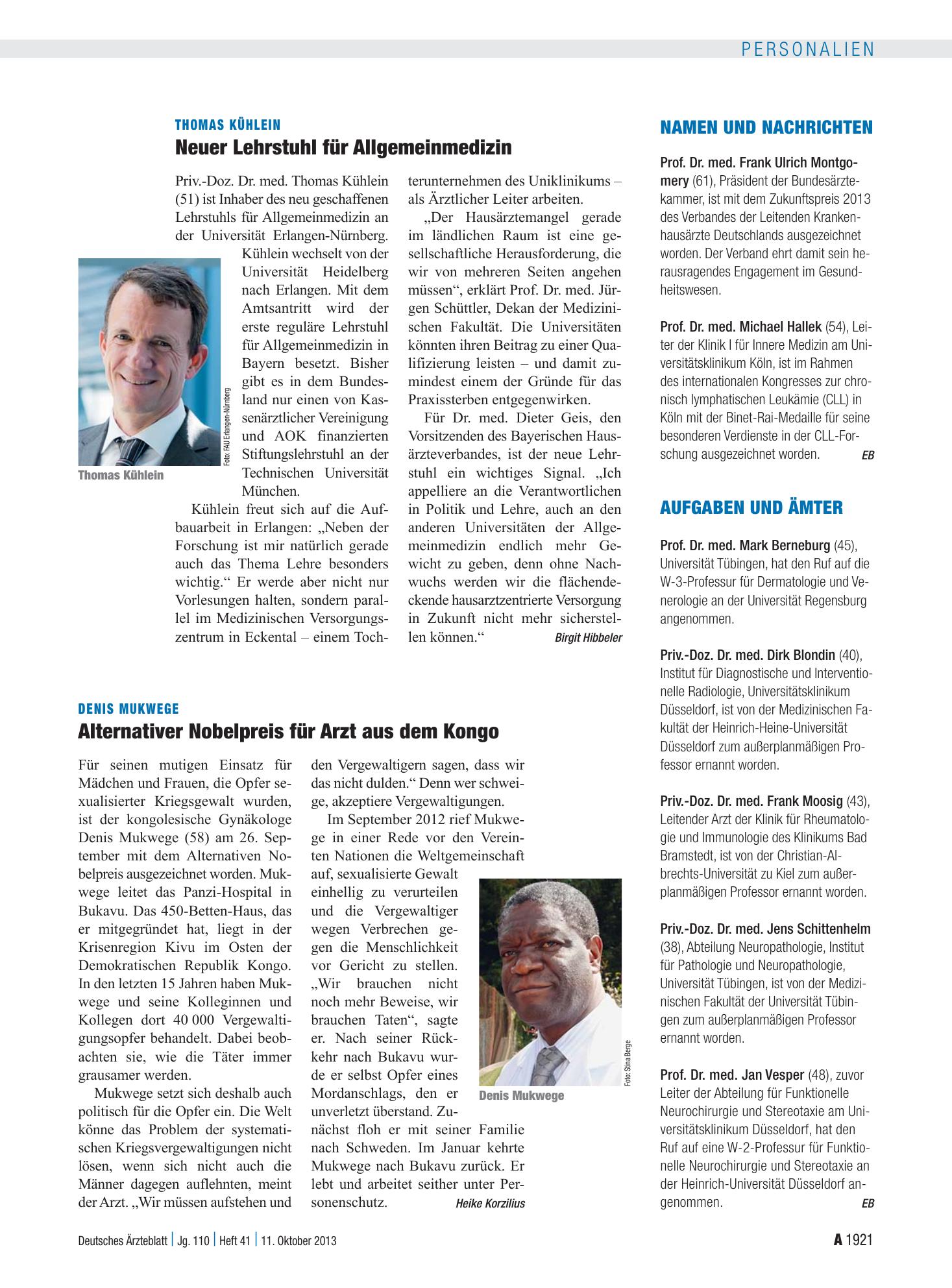 Vorschauseite 1: Aufgaben und Ämter – Deutsches Ärzteblatt