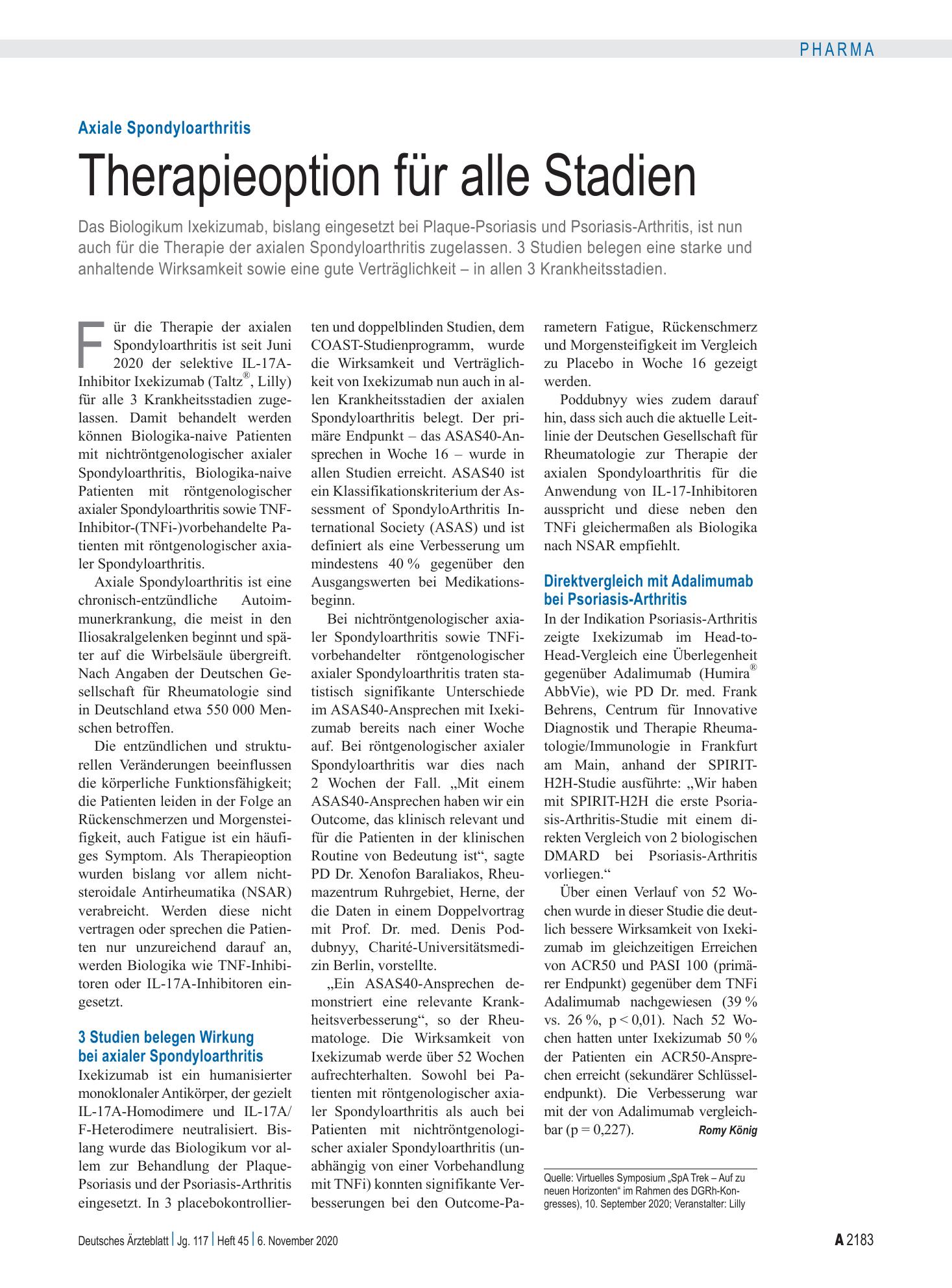 Vorschauseite 1: Axiale Spondyloarthritis: Therapieoption für alle Stadien – Deutsches Ärzteblatt