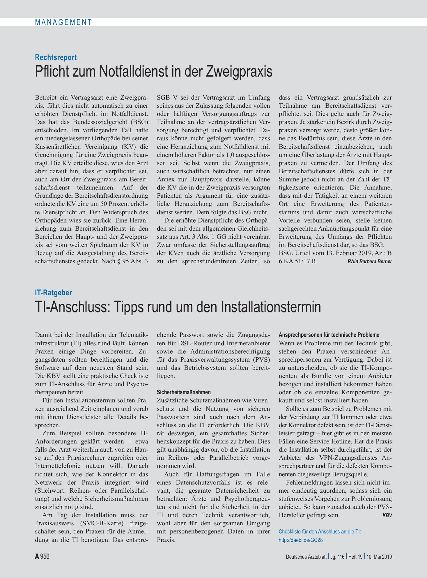Vorschauseite 1: IT-Ratgeber: TI-Anschluss: Tipps rund um den Installationstermin – Deutsches Ärzteblatt