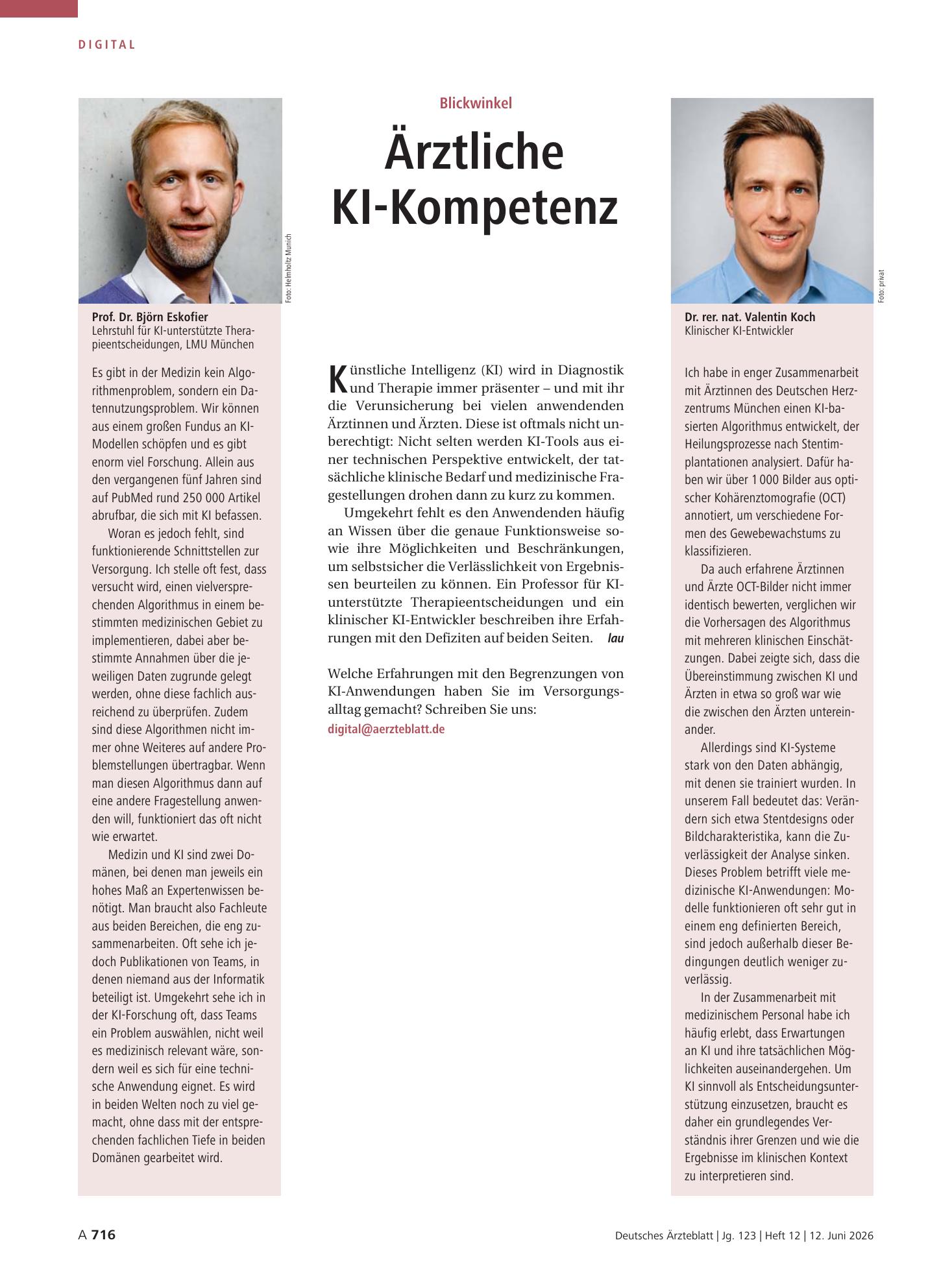 Vorschauseite 1: Blickwinkel: Ärztliche KI-Kompetenz – Deutsches Ärzteblatt