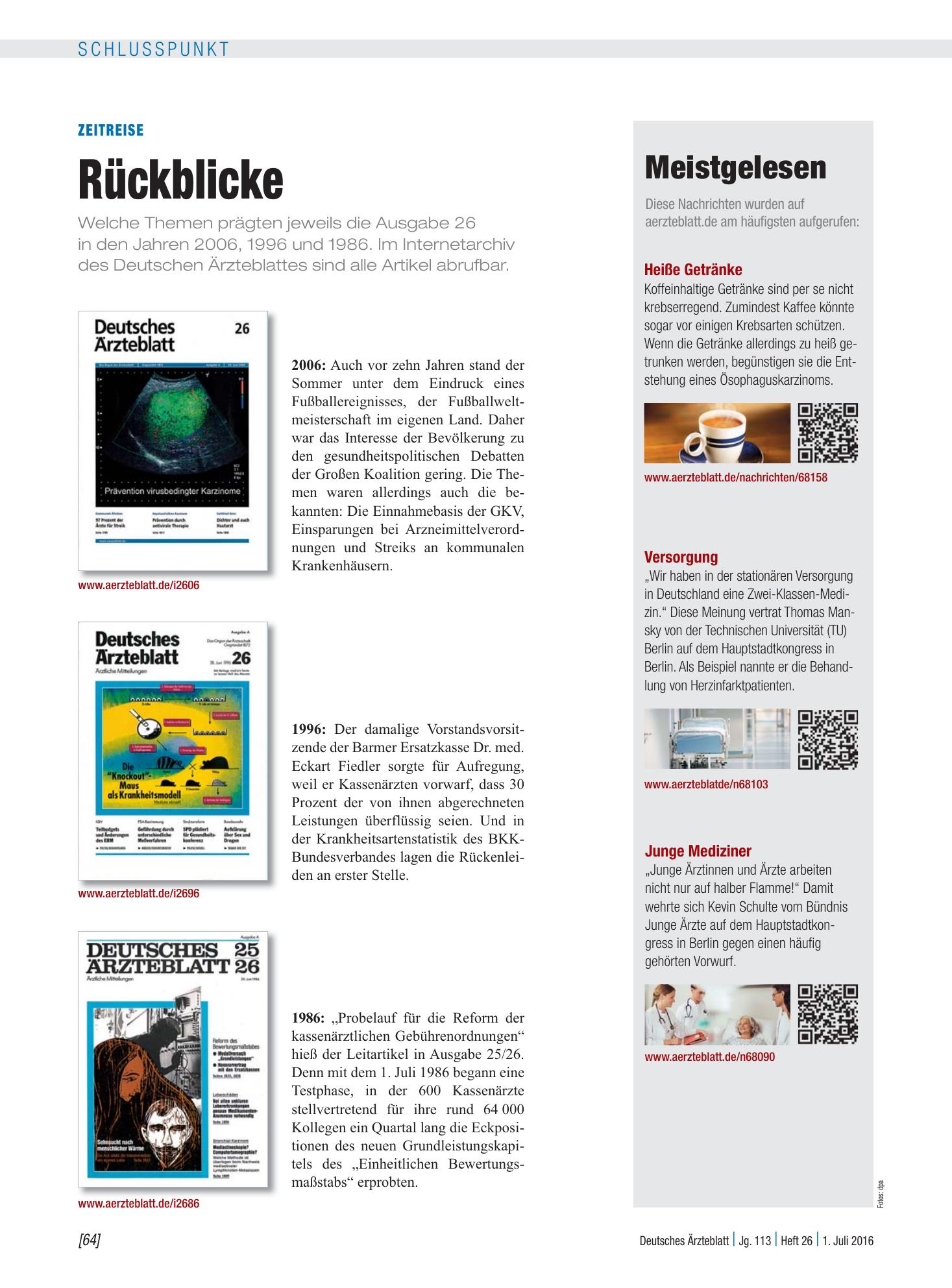 Vorschauseite 1: Zeitreise: Rückblicke – Deutsches Ärzteblatt