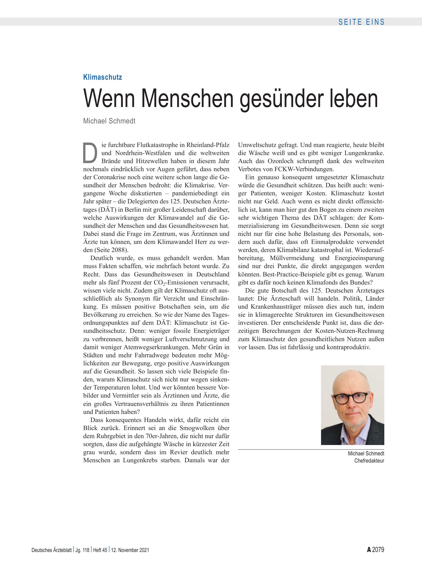 Vorschauseite 1: Klimaschutz: Wenn Menschen gesünder leben – Deutsches Ärzteblatt