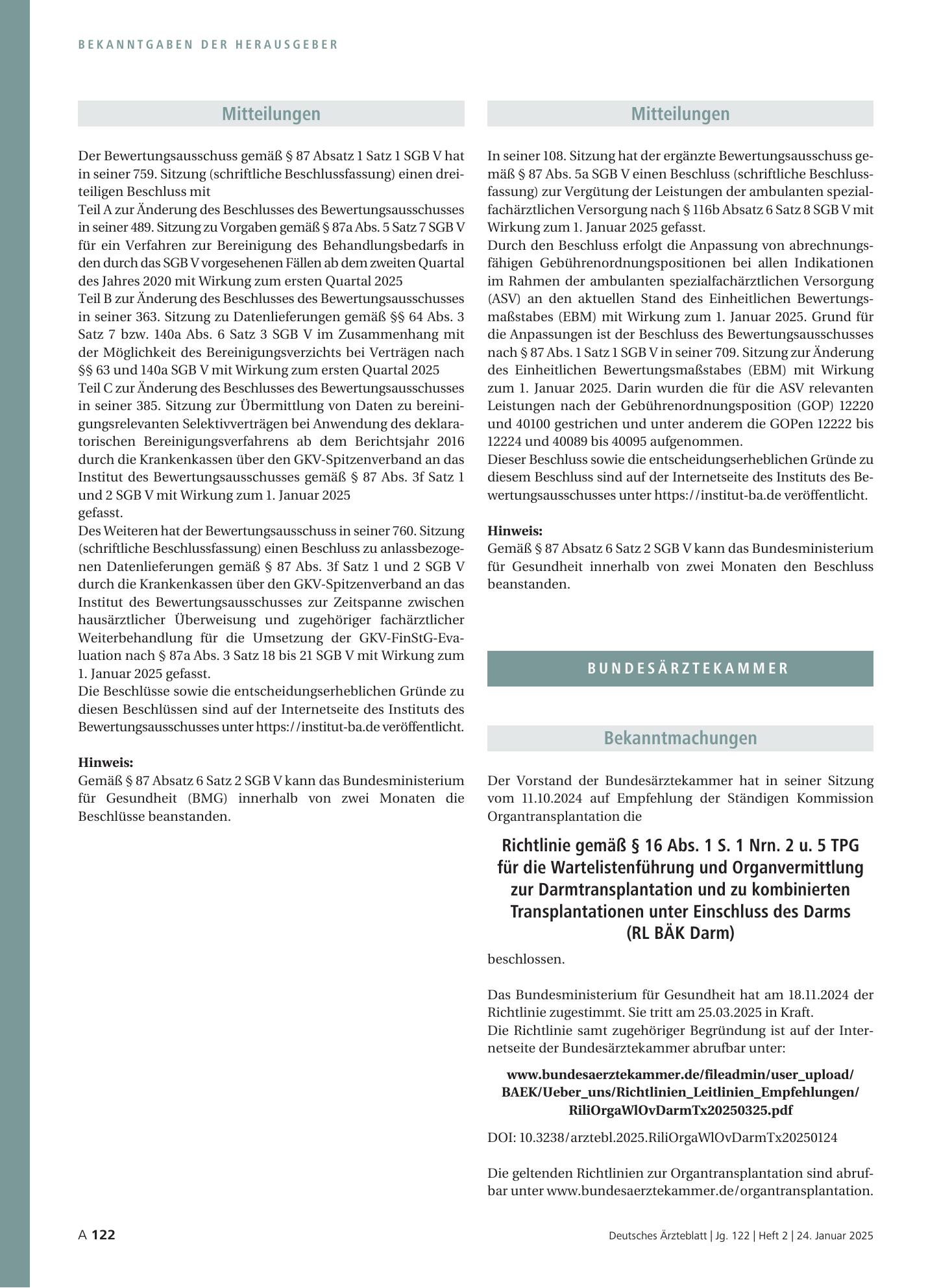 Vorschauseite 1: Mitteilungen – Deutsches Ärzteblatt
