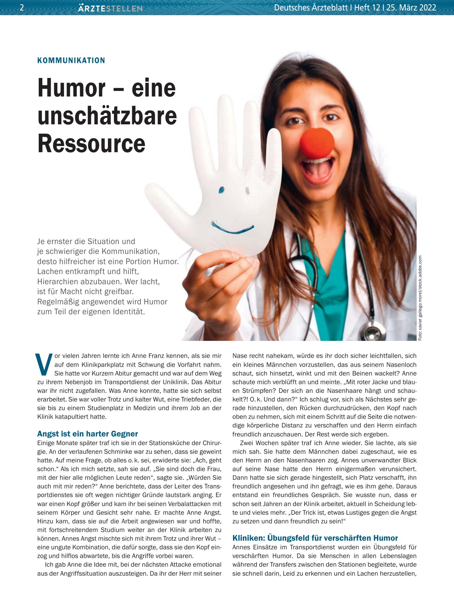 Vorschauseite 1: Kommunikation: Humor – eine unschätzbare Ressource – Deutsches Ärzteblatt