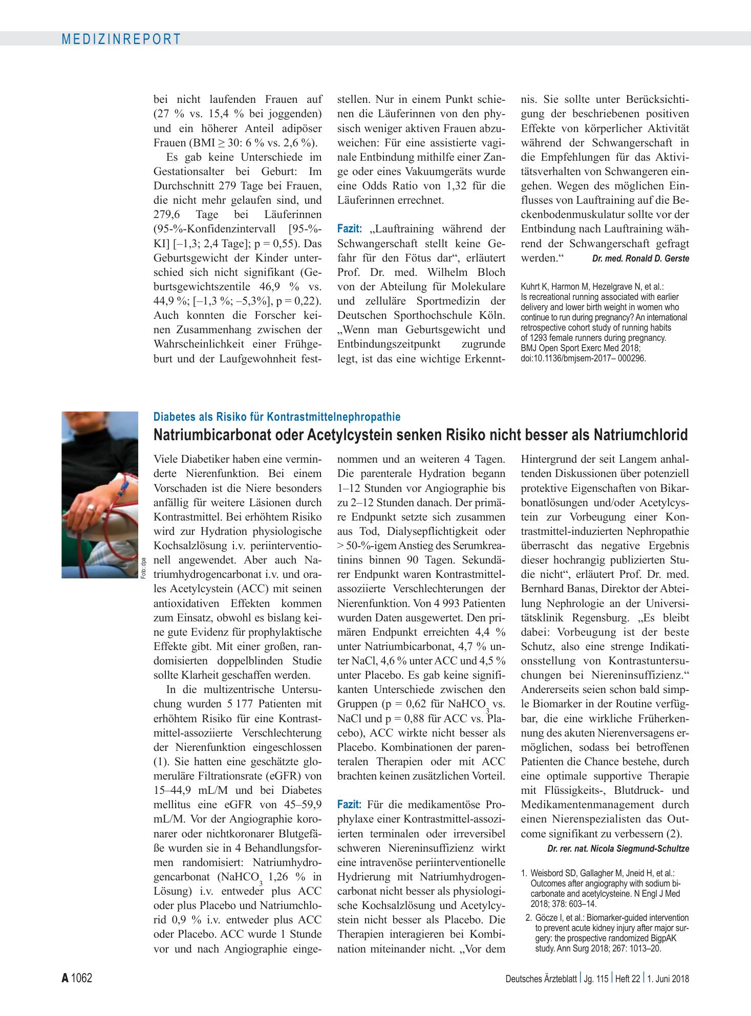 Vorschauseite 1: Diabetes als Risiko für Kontrastmittelnephropathie: Natriumbicarbonat oder Acetylcystein senken Risiko nicht besser als Natriumchlorid – Deutsches Ärzteblatt