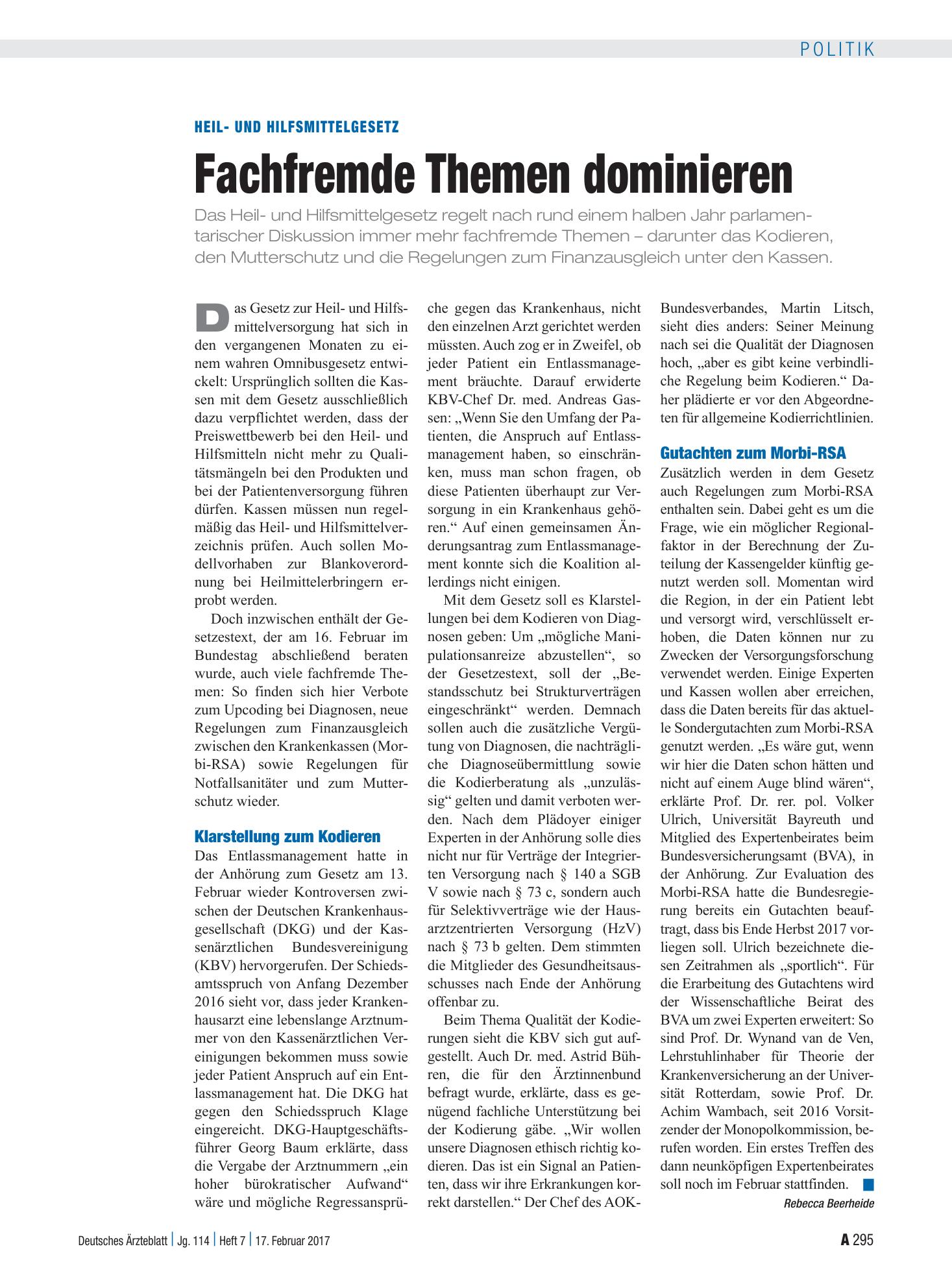 Vorschauseite 1: Heil- und Hilfsmittelgesetz: Fachfremde Themen dominieren – Deutsches Ärzteblatt