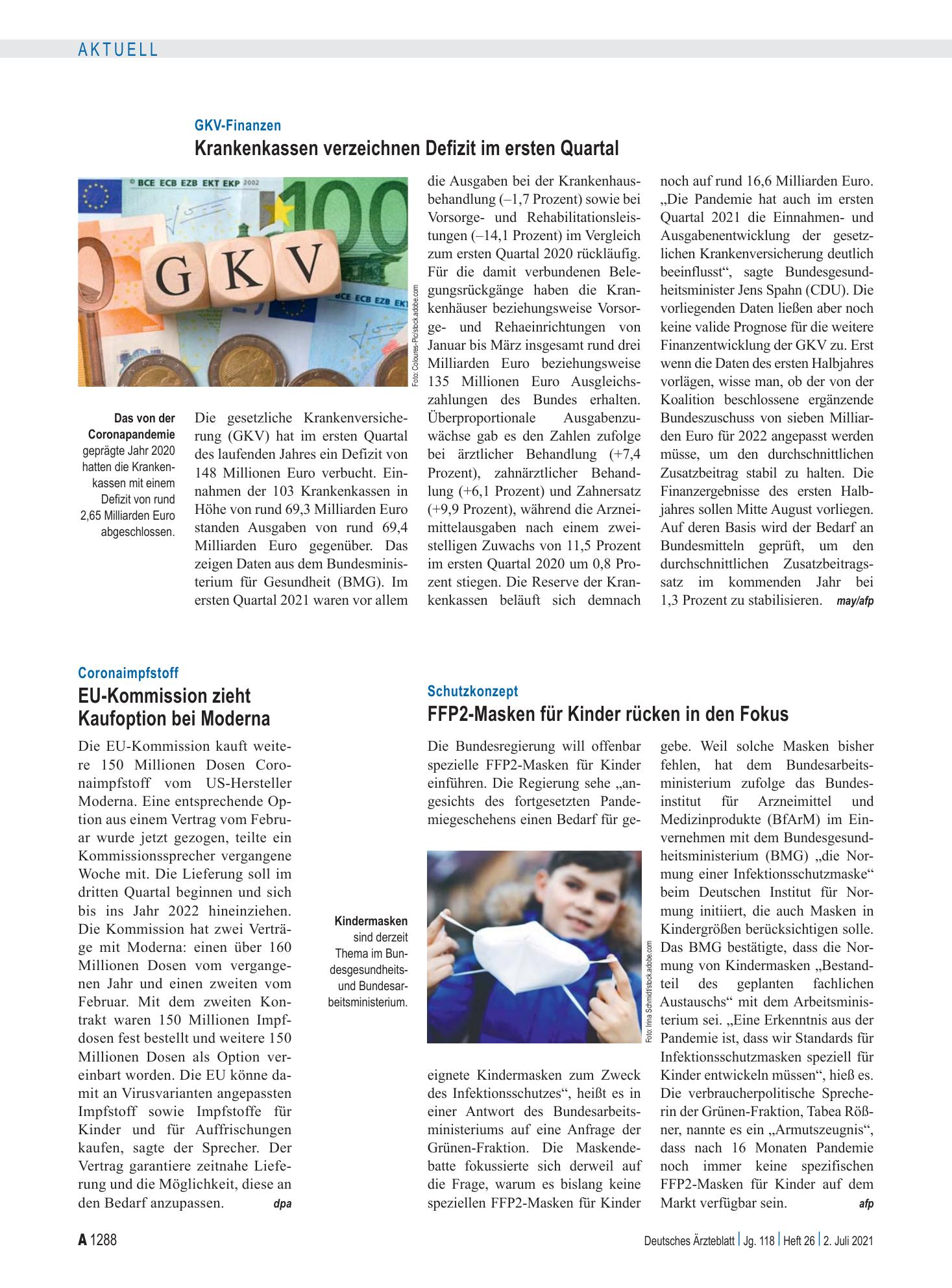 Vorschauseite 1: Coronaimpfstoff: EU-Kommission zieht Kaufoption bei Moderna – Deutsches Ärzteblatt
