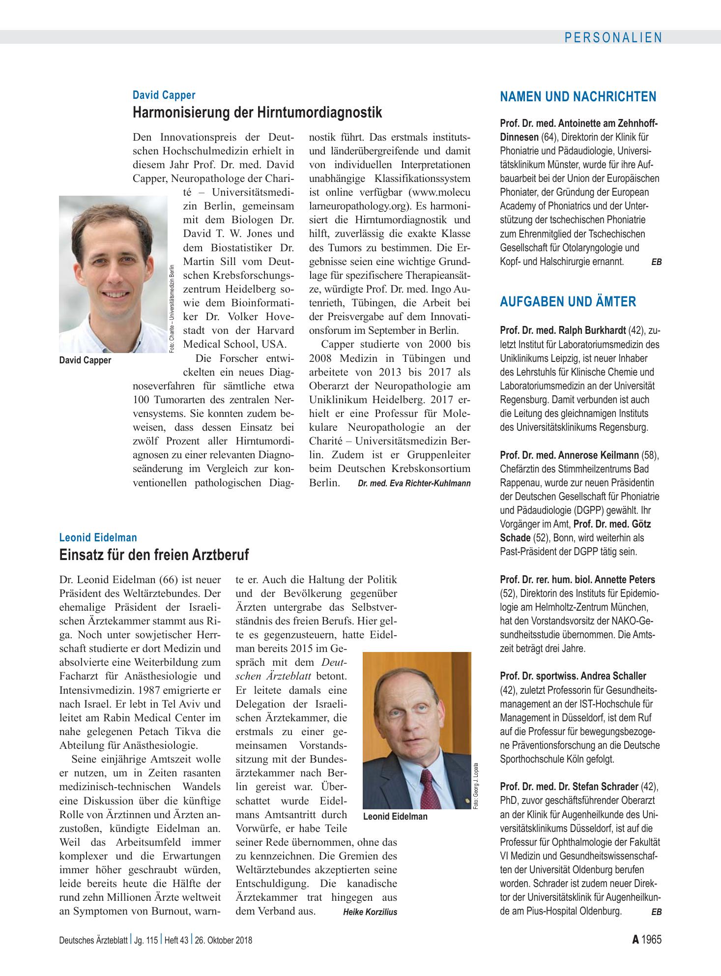 Vorschauseite 1: Leonid Eidelman: Einsatz für den freien Arztberuf – Deutsches Ärzteblatt