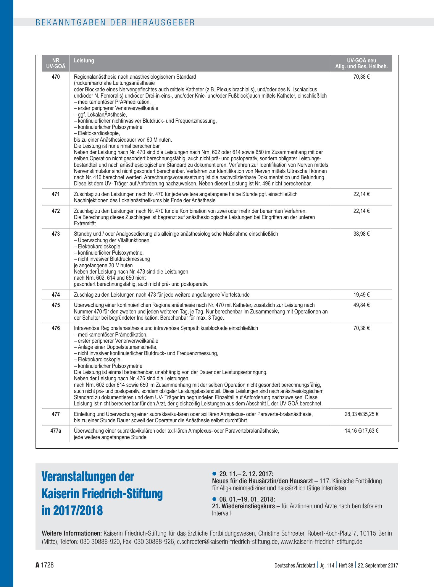 Vorschauseite 1: Veranstaltungen der Kaiserin Friedrich-Stiftung in 2017/2018 – Deutsches Ärzteblatt