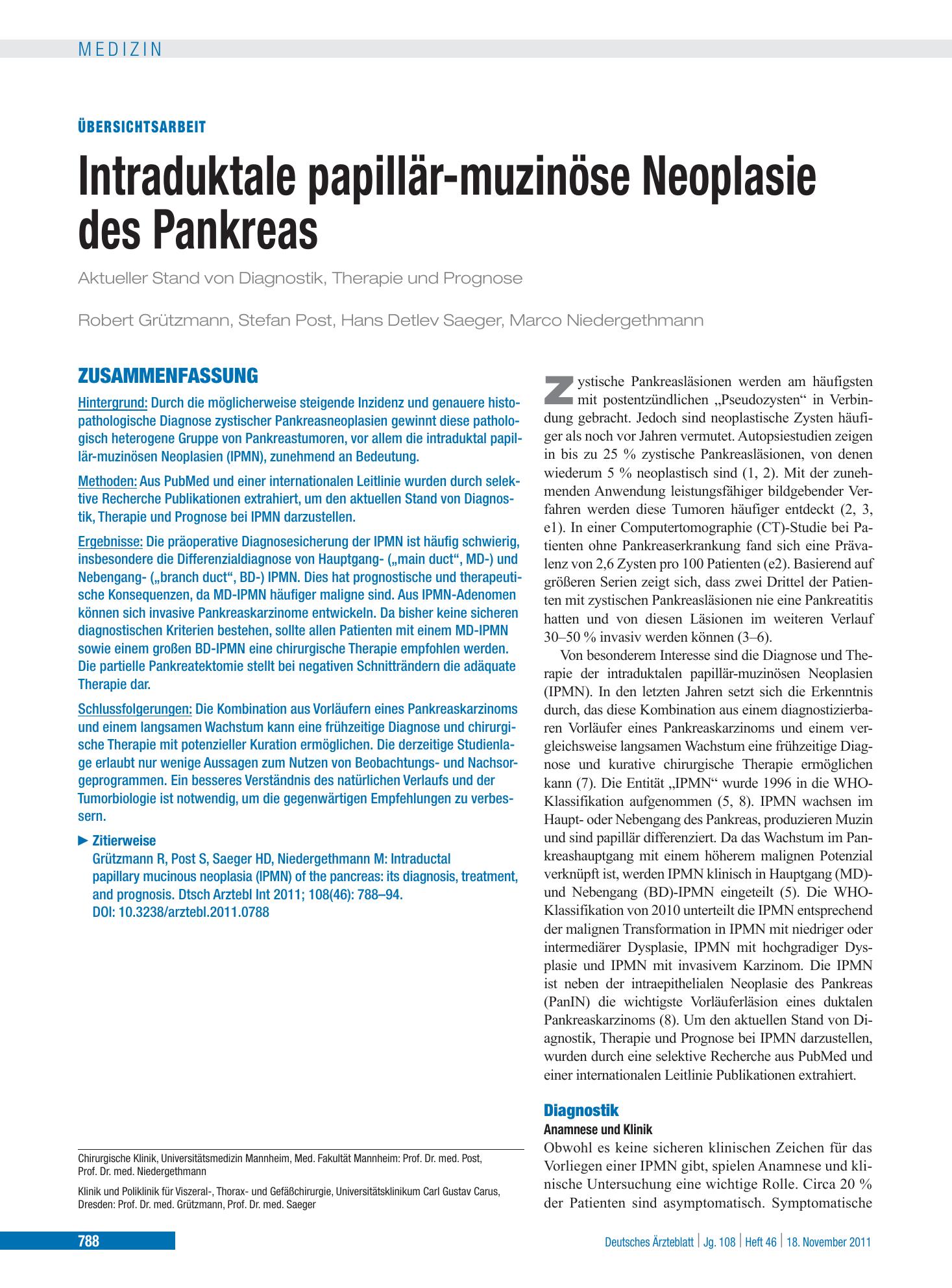 Vorschauseite 1: Intraduktale papillär-muzinöse Neoplasie des Pankreas – Deutsches Ärzteblatt