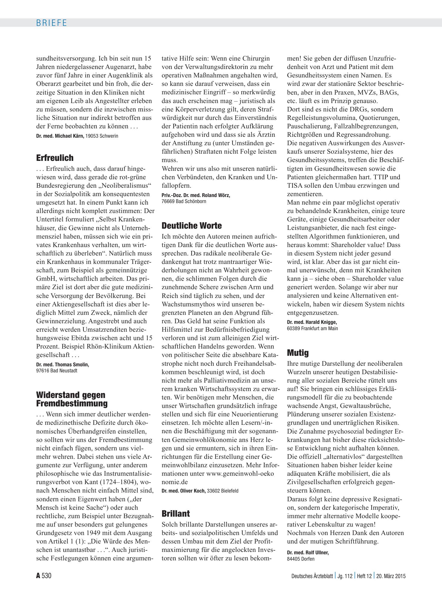 Vorschauseite 1: Ökonomisierung: Erfreulich – Deutsches Ärzteblatt