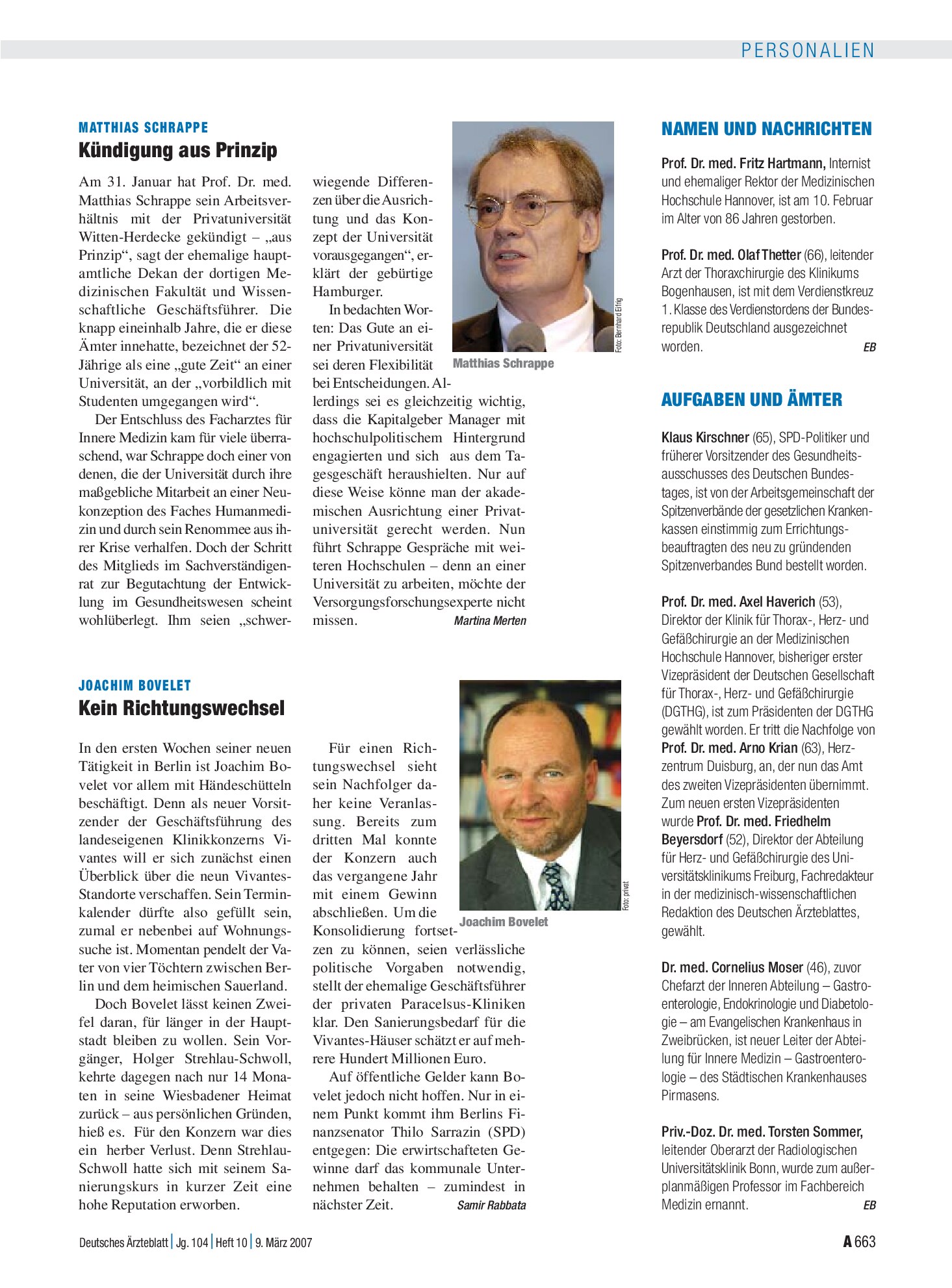 Vorschauseite 1: Namen und Nachrichten – Deutsches Ärzteblatt