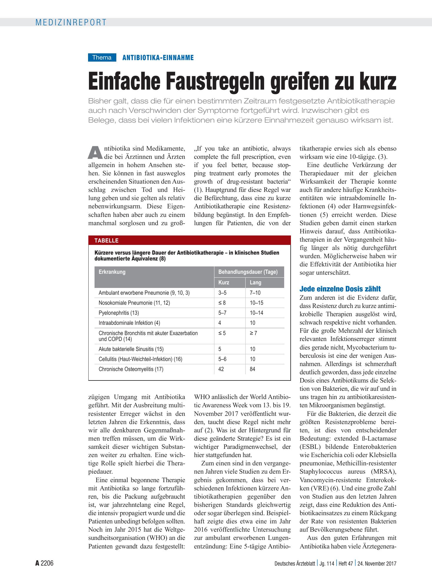 Vorschauseite 1: Antibiotika-Einnahme: Einfache Faustregeln greifen zu kurz – Deutsches Ärzteblatt