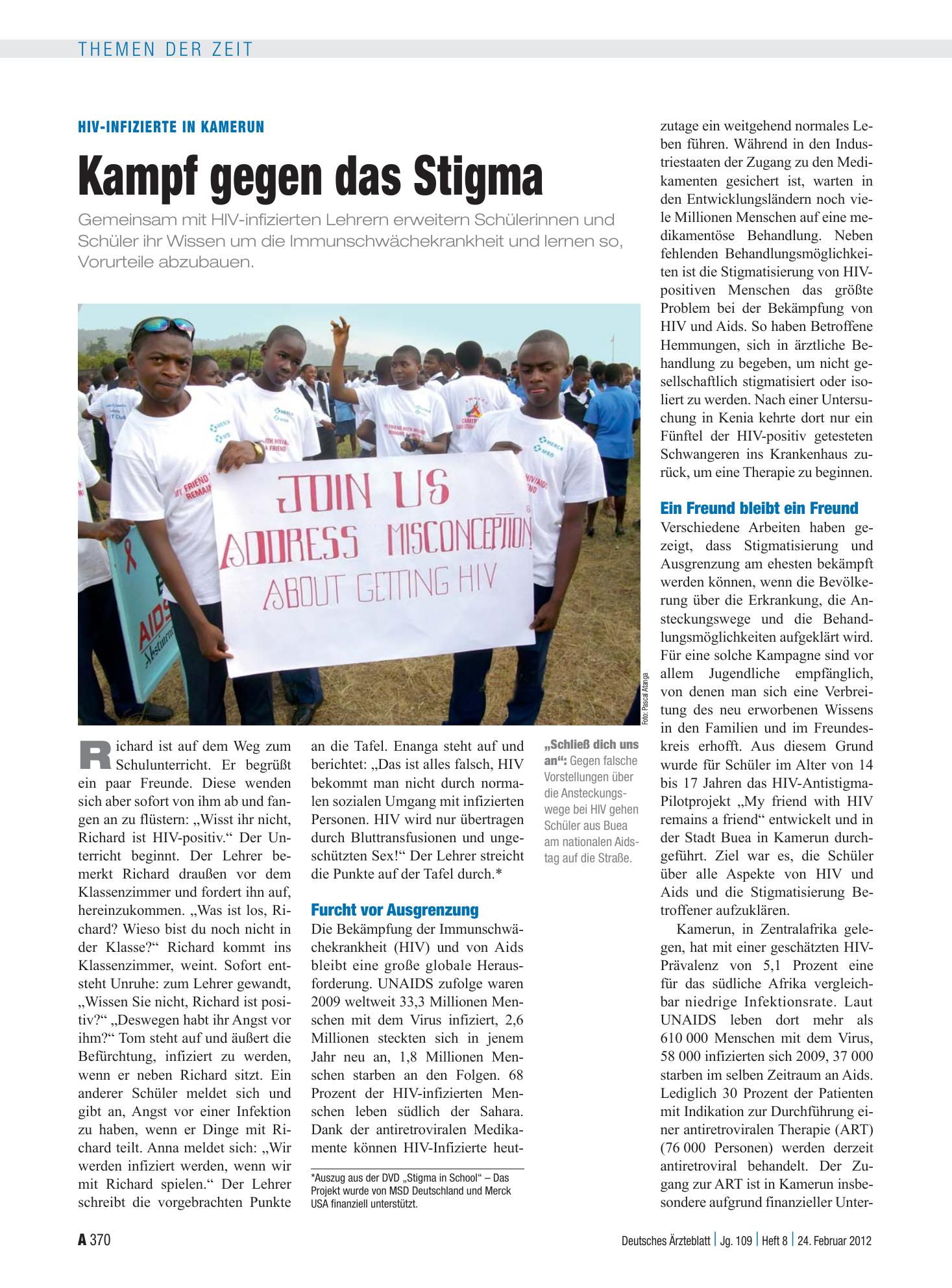 Vorschauseite 1: HIV-Infizierte in Kamerun: Kampf gegen das Stigma – Deutsches Ärzteblatt