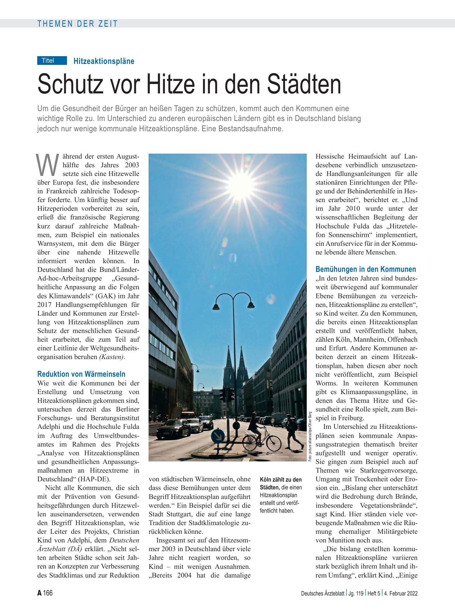 Vorschauseite 1: Hitzeaktionspläne: Schutz vor Hitze in den Städten – Deutsches Ärzteblatt