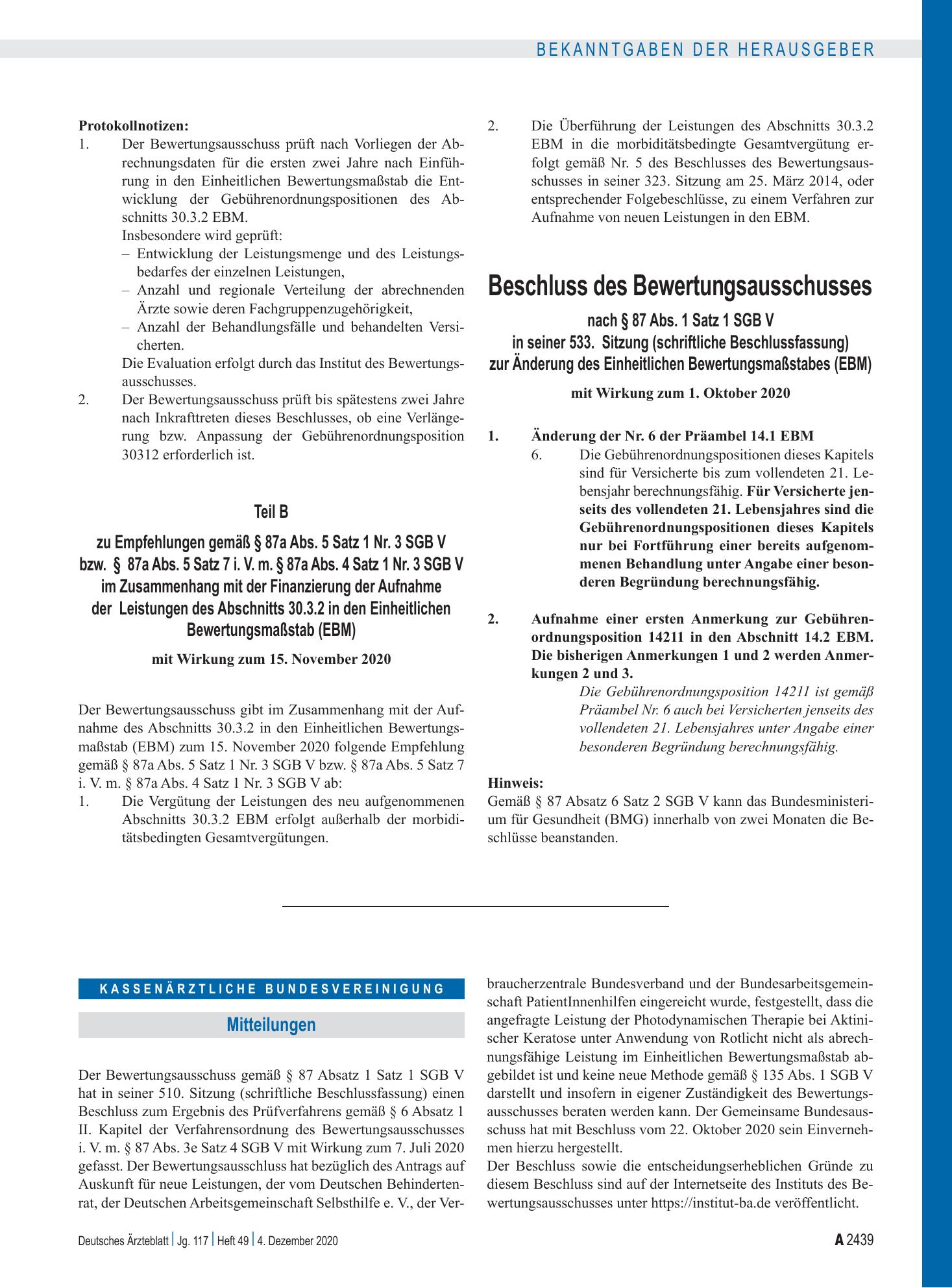 Vorschauseite 1: Mitteilungen – Deutsches Ärzteblatt