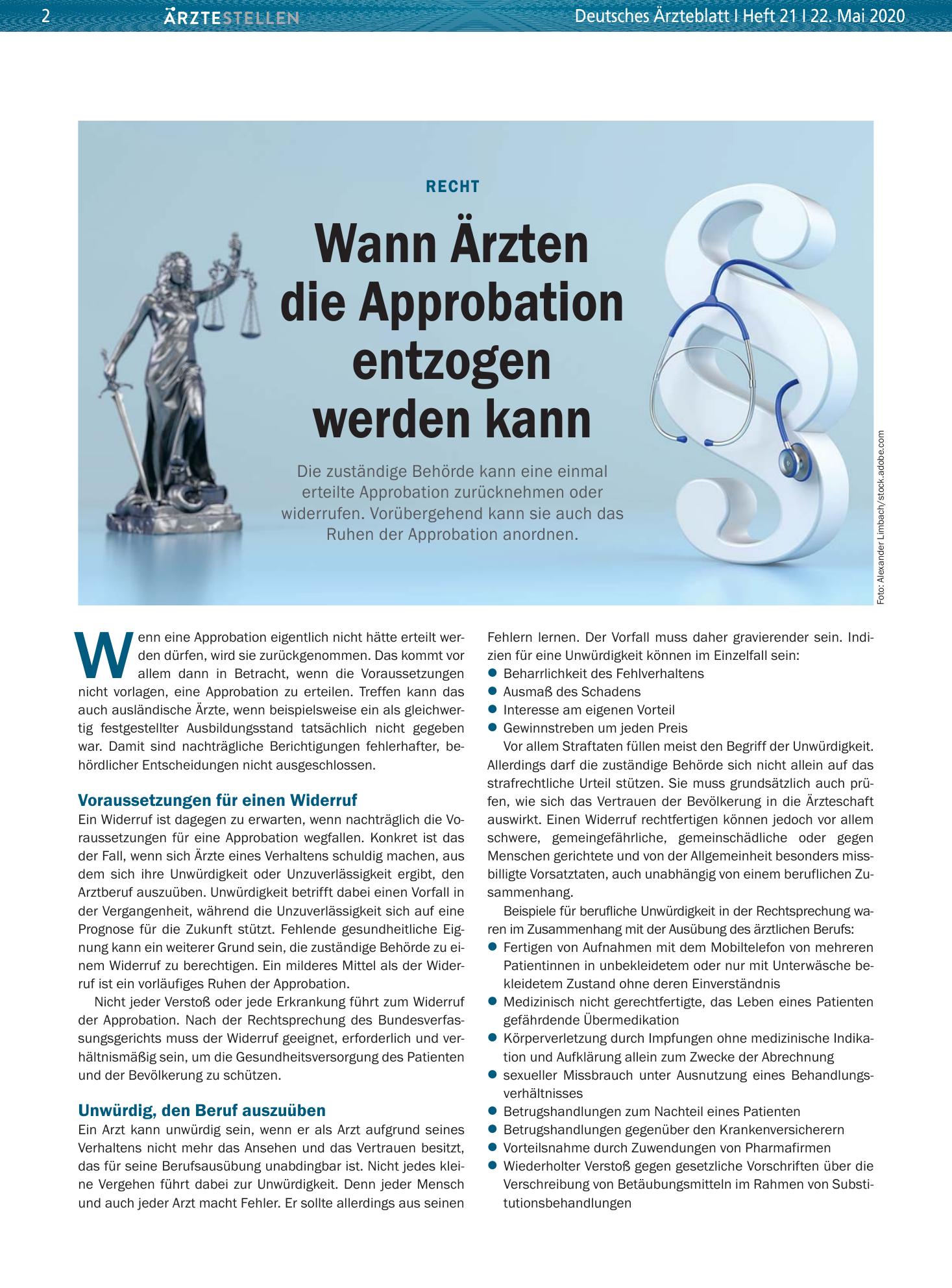 Vorschauseite 1: Recht: Wann Ärzten die Approbation entzogen werden kann – Deutsches Ärzteblatt