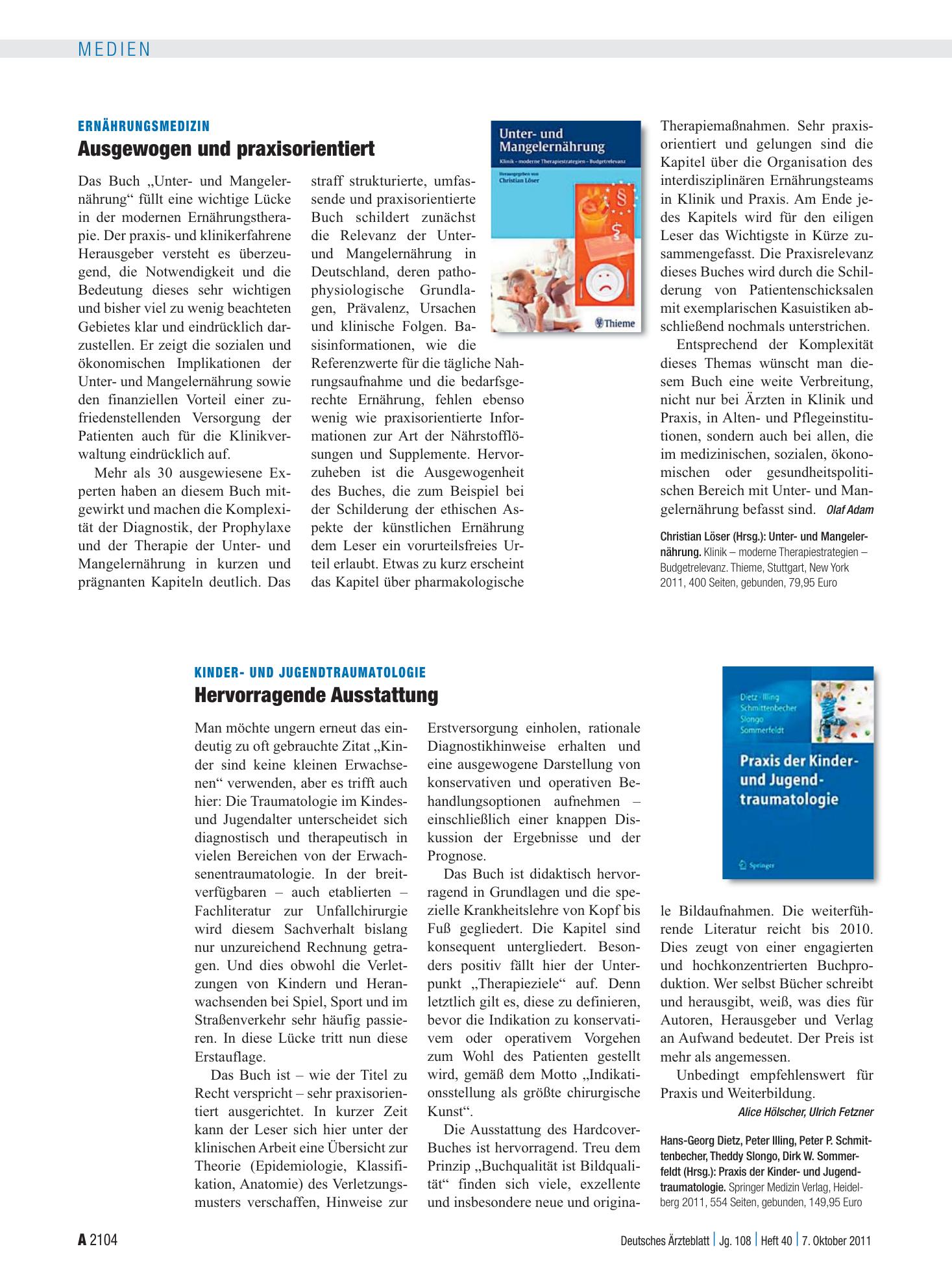 Vorschauseite 1: Ernährungsmedizin: Ausgewogen und praxisorientiert – Deutsches Ärzteblatt