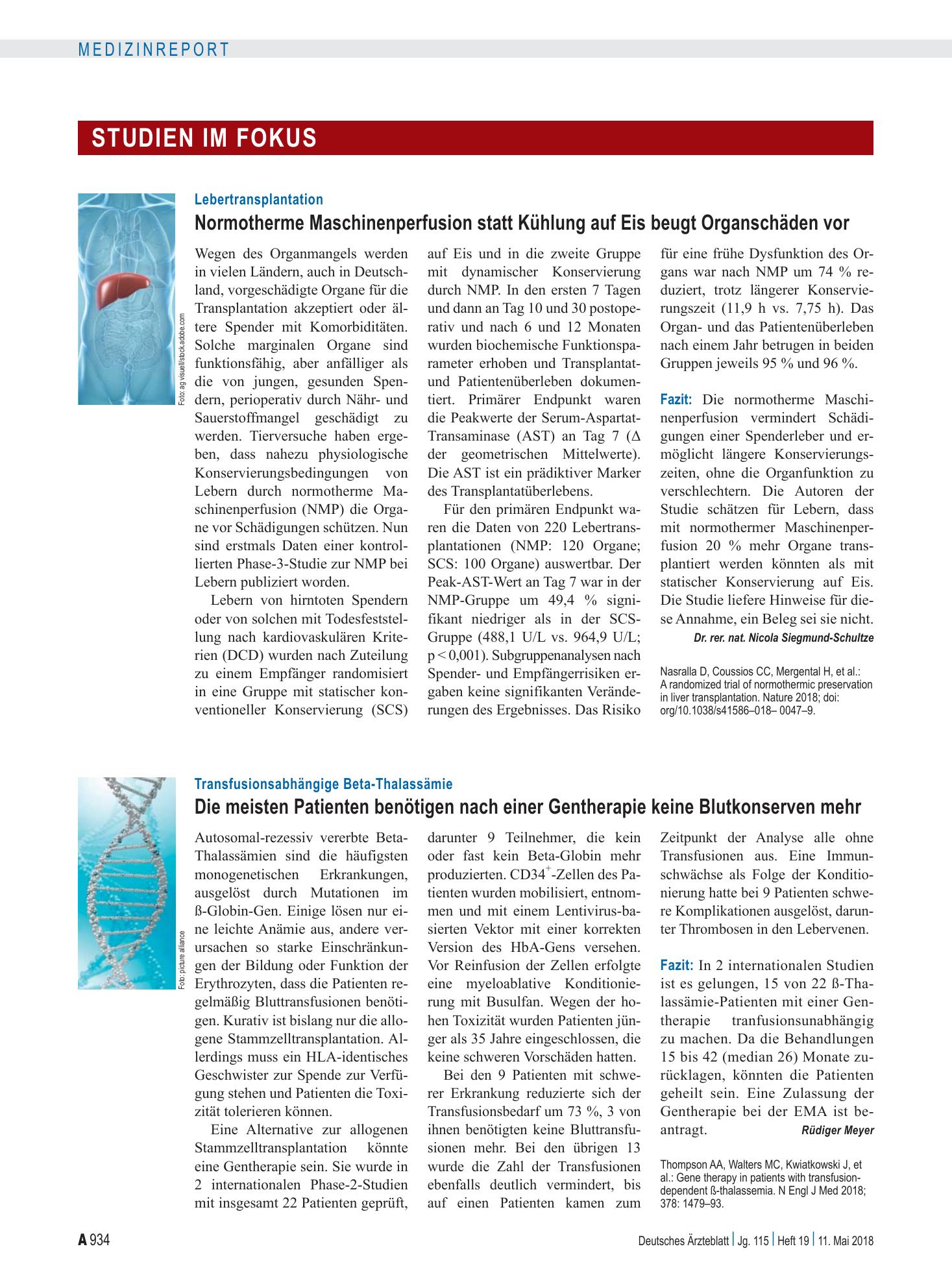 Vorschauseite 1: Lebertransplantation: Normotherme Maschinenperfusion statt Kühlung auf Eis beugt Organschäden vor – Deutsches Ärzteblatt