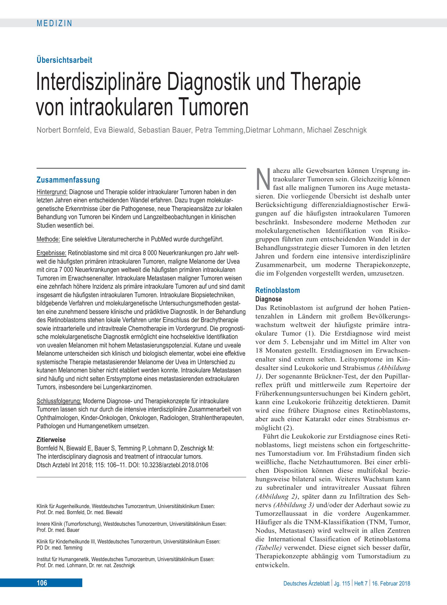 Vorschauseite 1: Interdisziplinäre Diagnostik und Therapie von intraokularen Tumoren – Deutsches Ärzteblatt