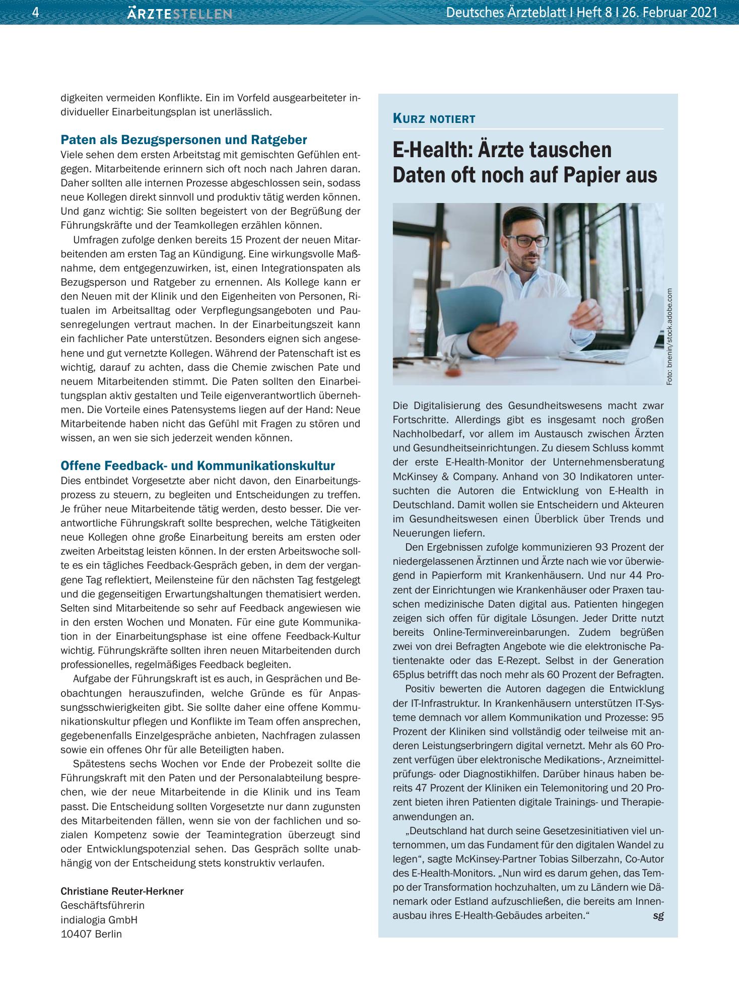 Vorschauseite 1: E-Health: Ärzte tauschen Daten oft noch auf Papier aus – Deutsches Ärzteblatt