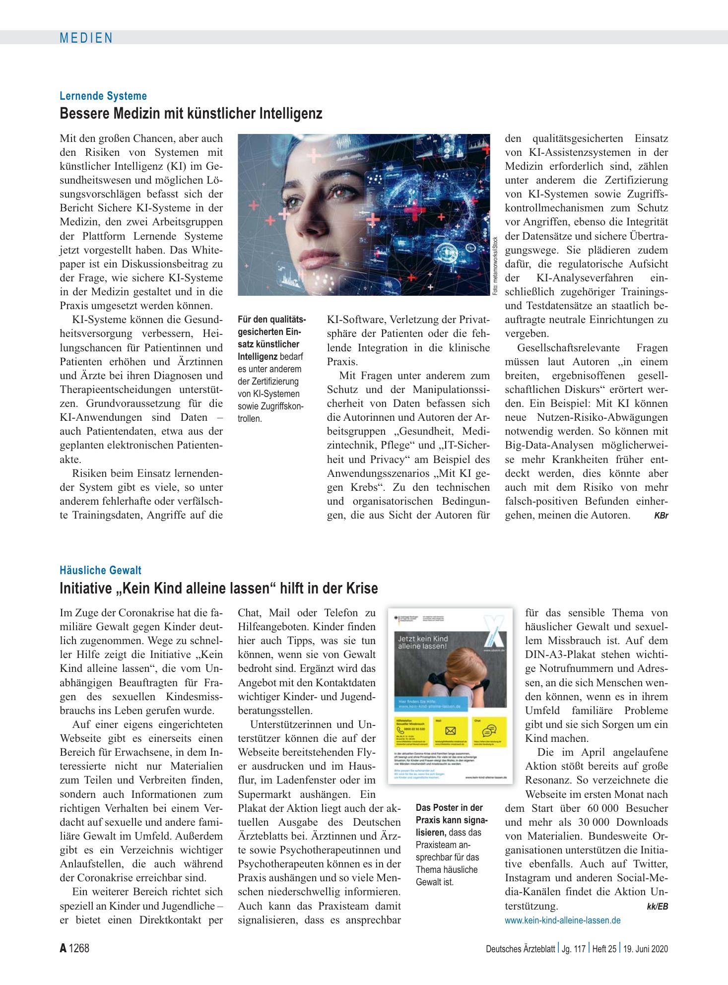 Vorschauseite 1: Lernende Systeme: Bessere Medizin mit künstlicher Intelligenz – Deutsches Ärzteblatt