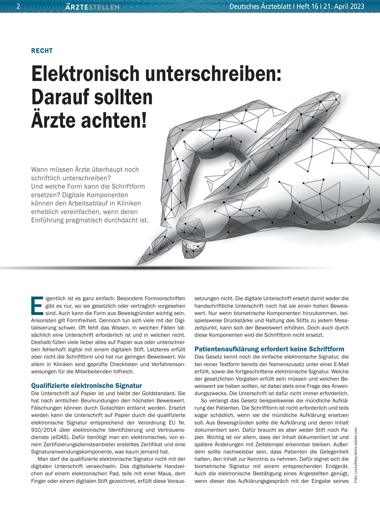 Vorschauseite 1: Recht: Elektronisch unterschreiben — Darauf sollten Ärzte achten! – Deutsches Ärzteblatt