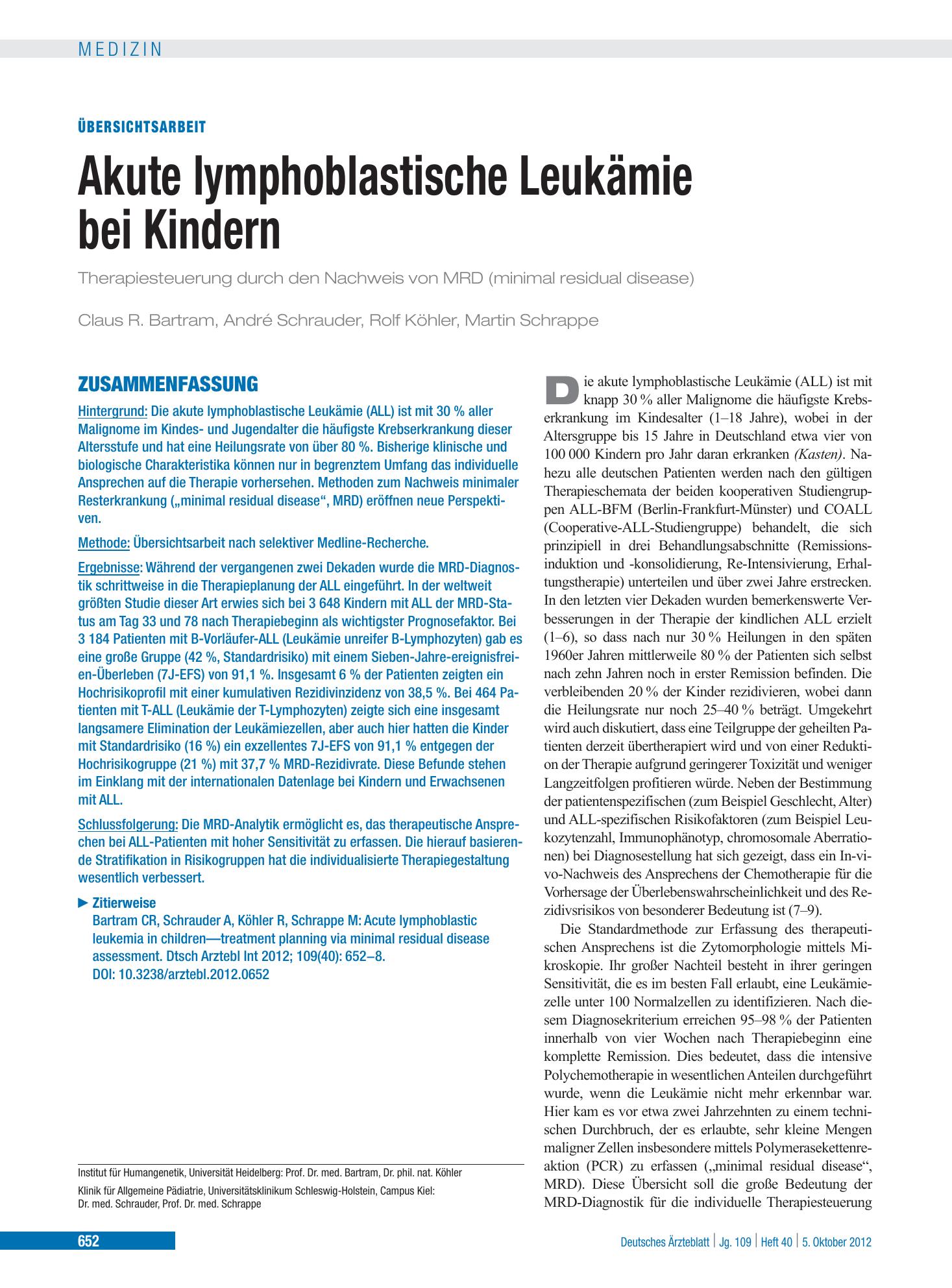 Vorschauseite 1: Akute lymphoblastische Leukämie bei Kindern – Deutsches Ärzteblatt