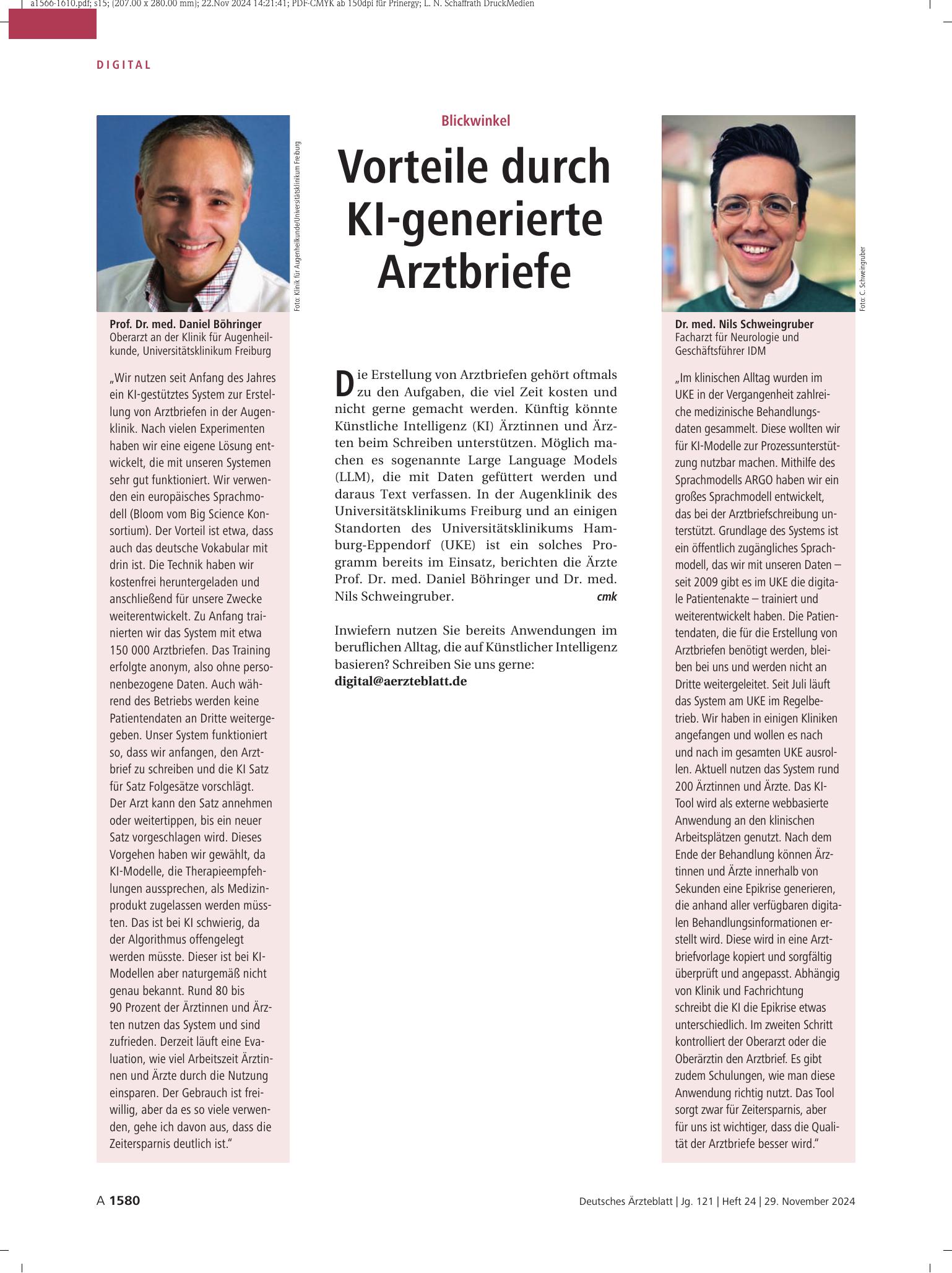 Vorschauseite 1: Blickwinkel: Vorteile durch KI-generierte Arztbriefe – Deutsches Ärzteblatt