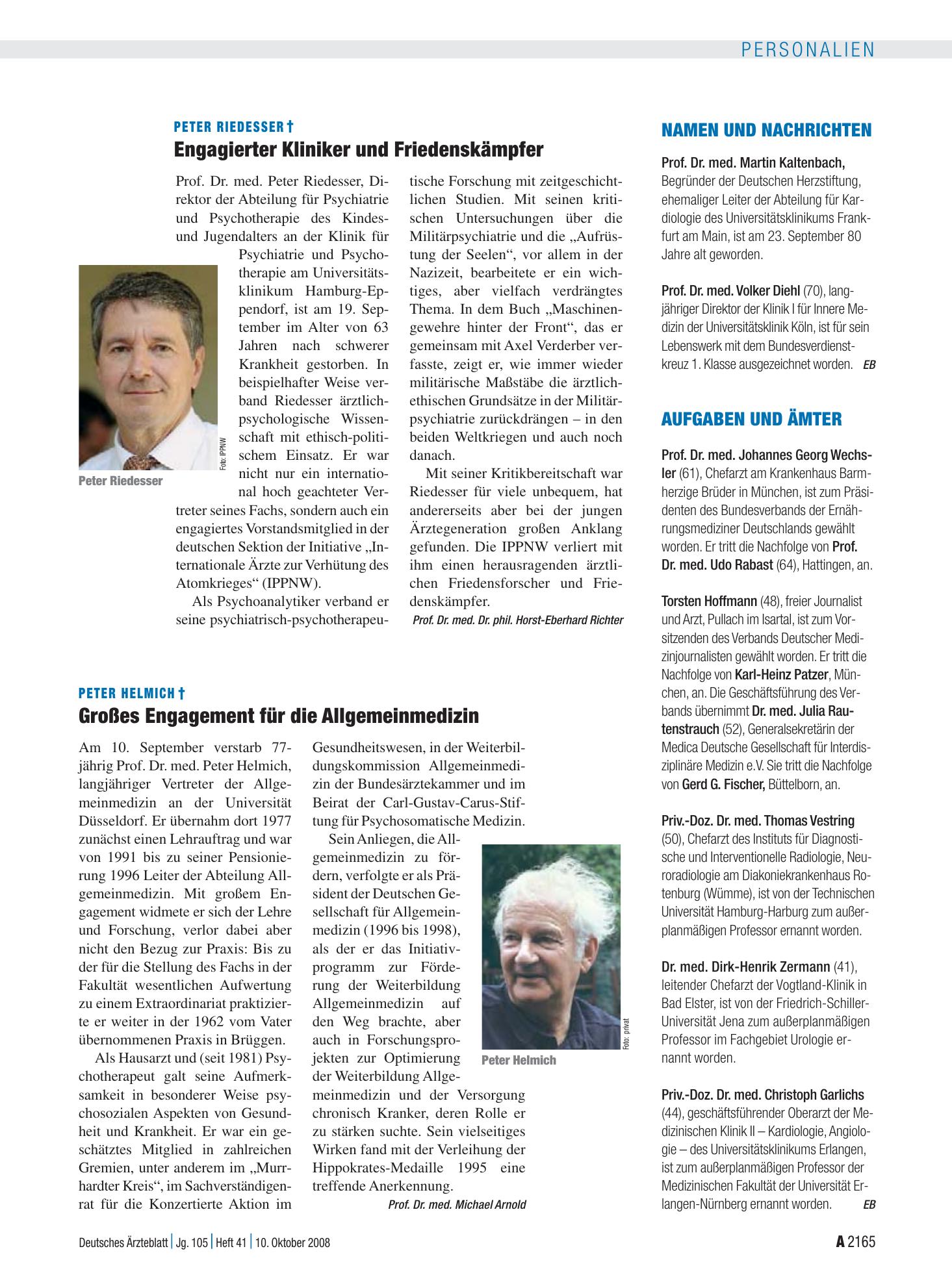 Vorschauseite 1: Aufgaben und Ämter – Deutsches Ärzteblatt