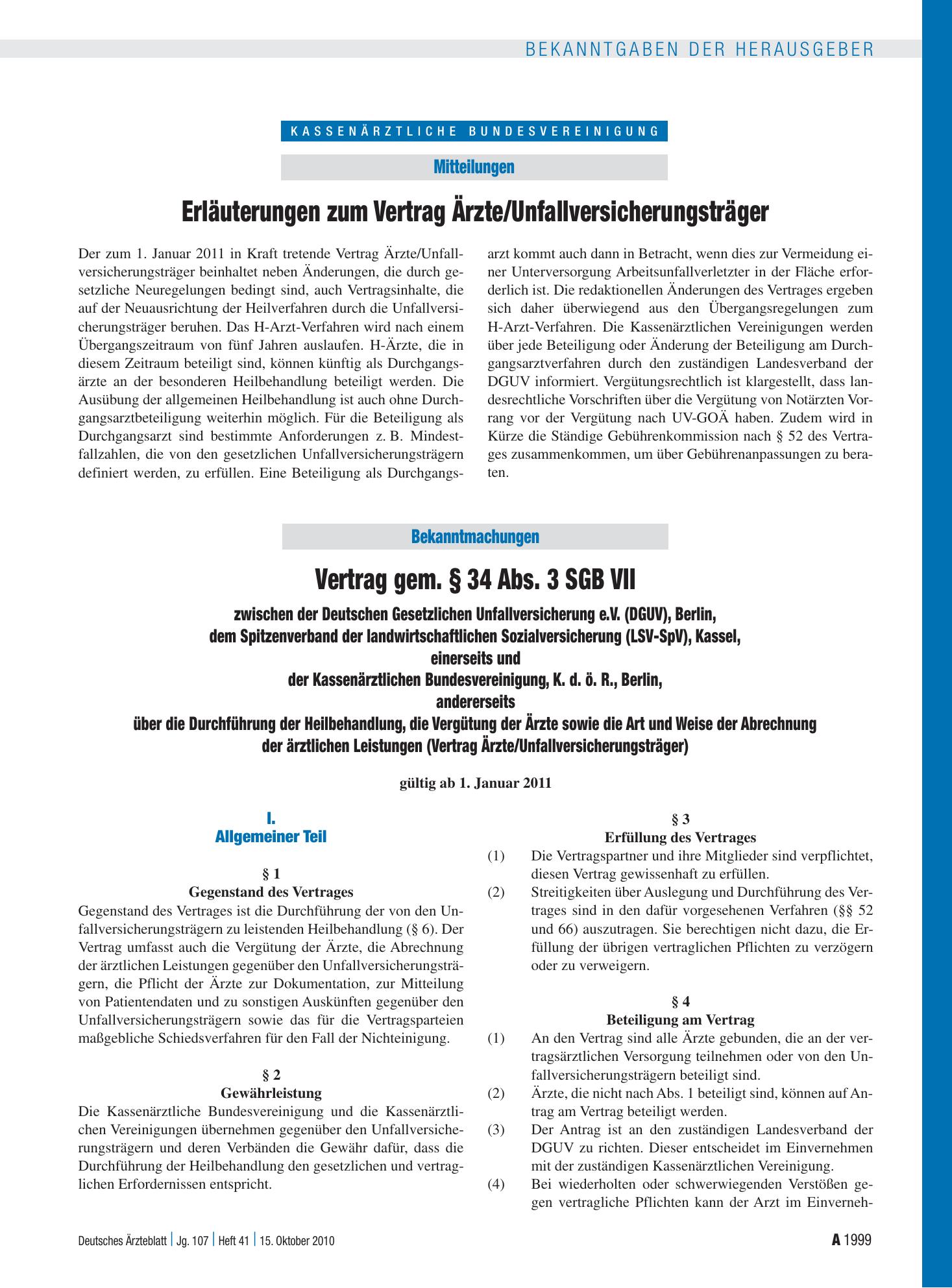 Vorschauseite 1: Vertrag gem. § 34 Abs. 3 SGB VII zwischen der Deutschen Gesetzlichen Unfallversicherung e.V. (DGUV), Berlin, dem Spitzenverband der landwirtschaftlichen Sozialversicherung (LSV-Sp…