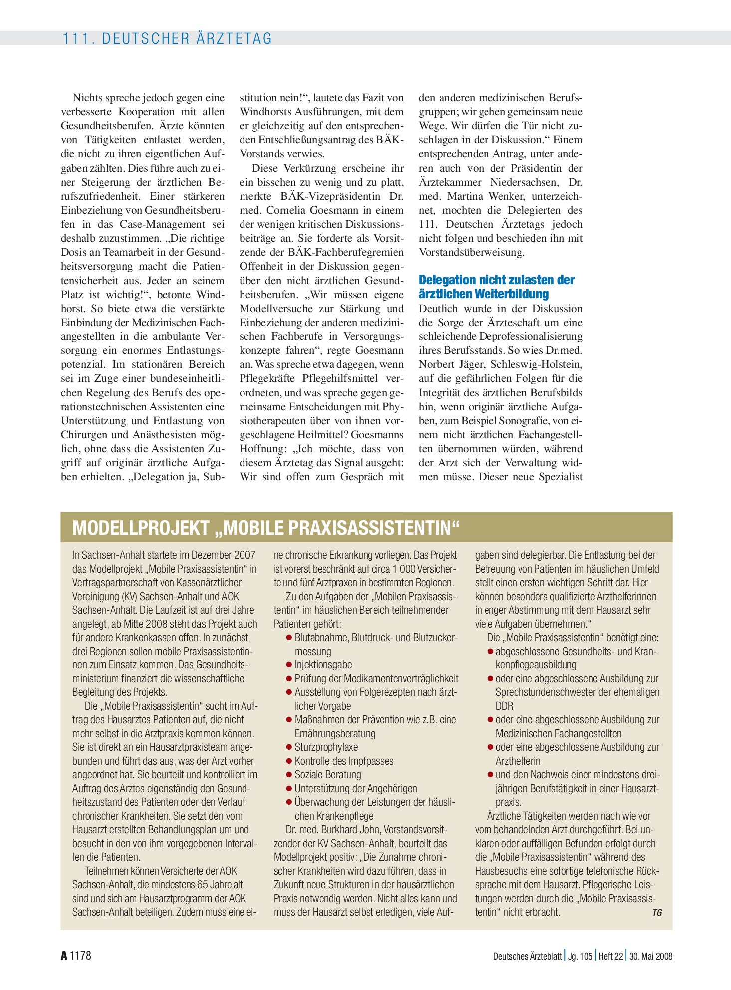 Vorschauseite 1: Modellprojekt „Mobile Praxisassistentin“ – Deutsches Ärzteblatt