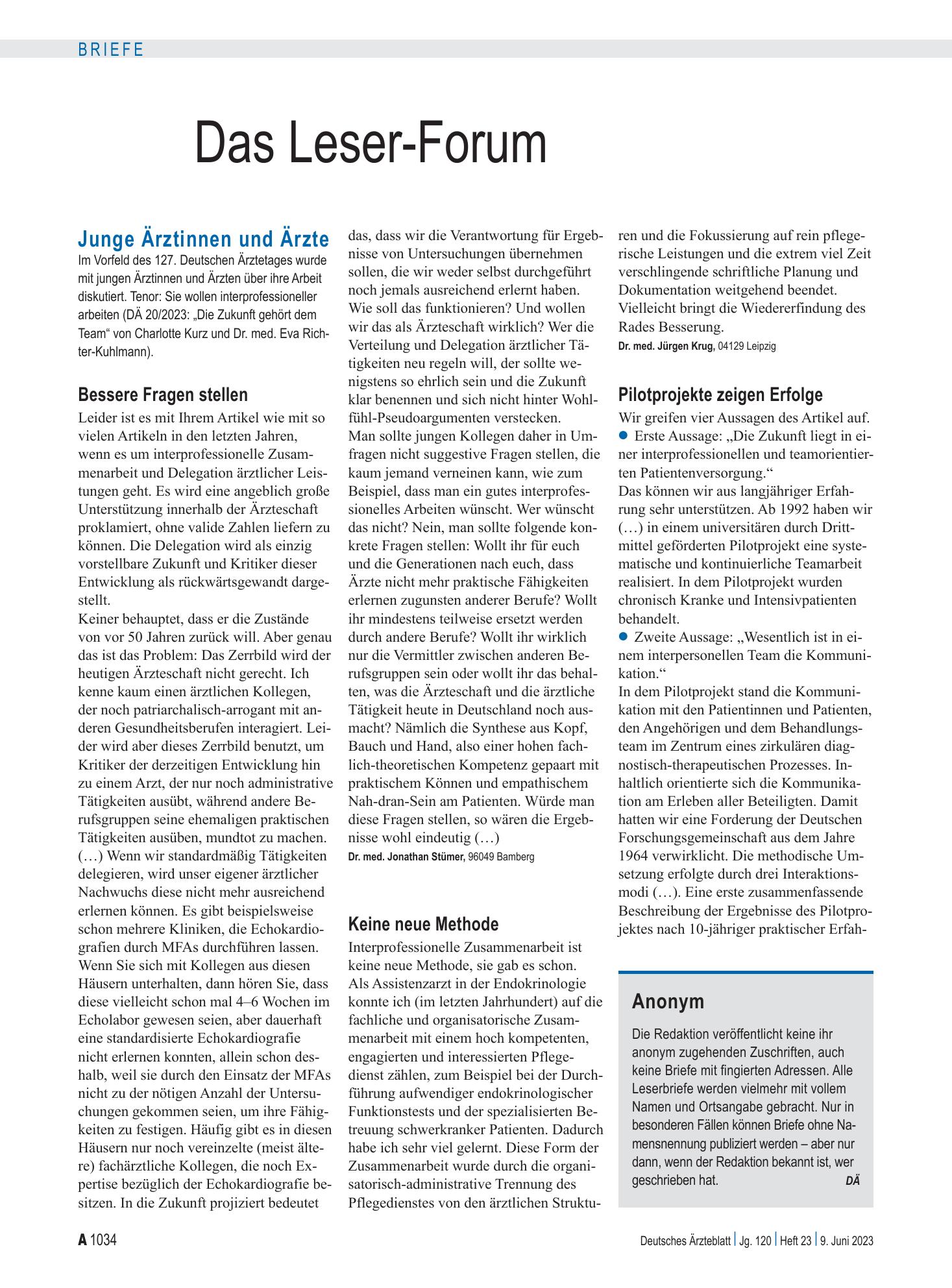 Vorschauseite 1: Junge Ärztinnen und Ärzte: Keine neue Methode – Deutsches Ärzteblatt