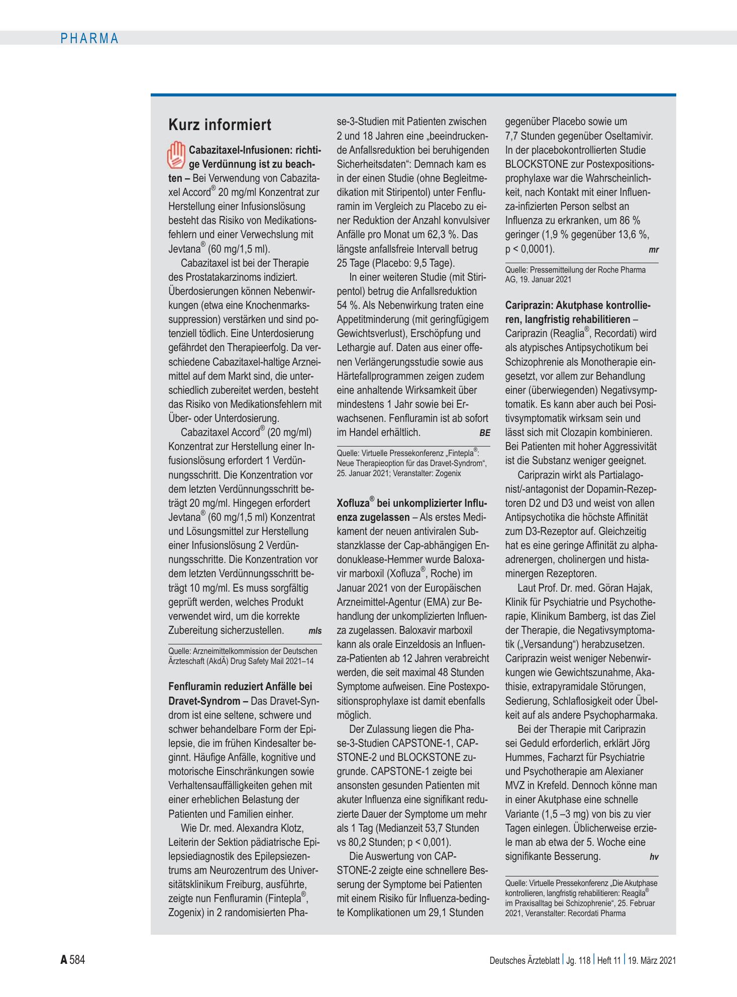 Vorschauseite 1: Kurz informiert – Deutsches Ärzteblatt