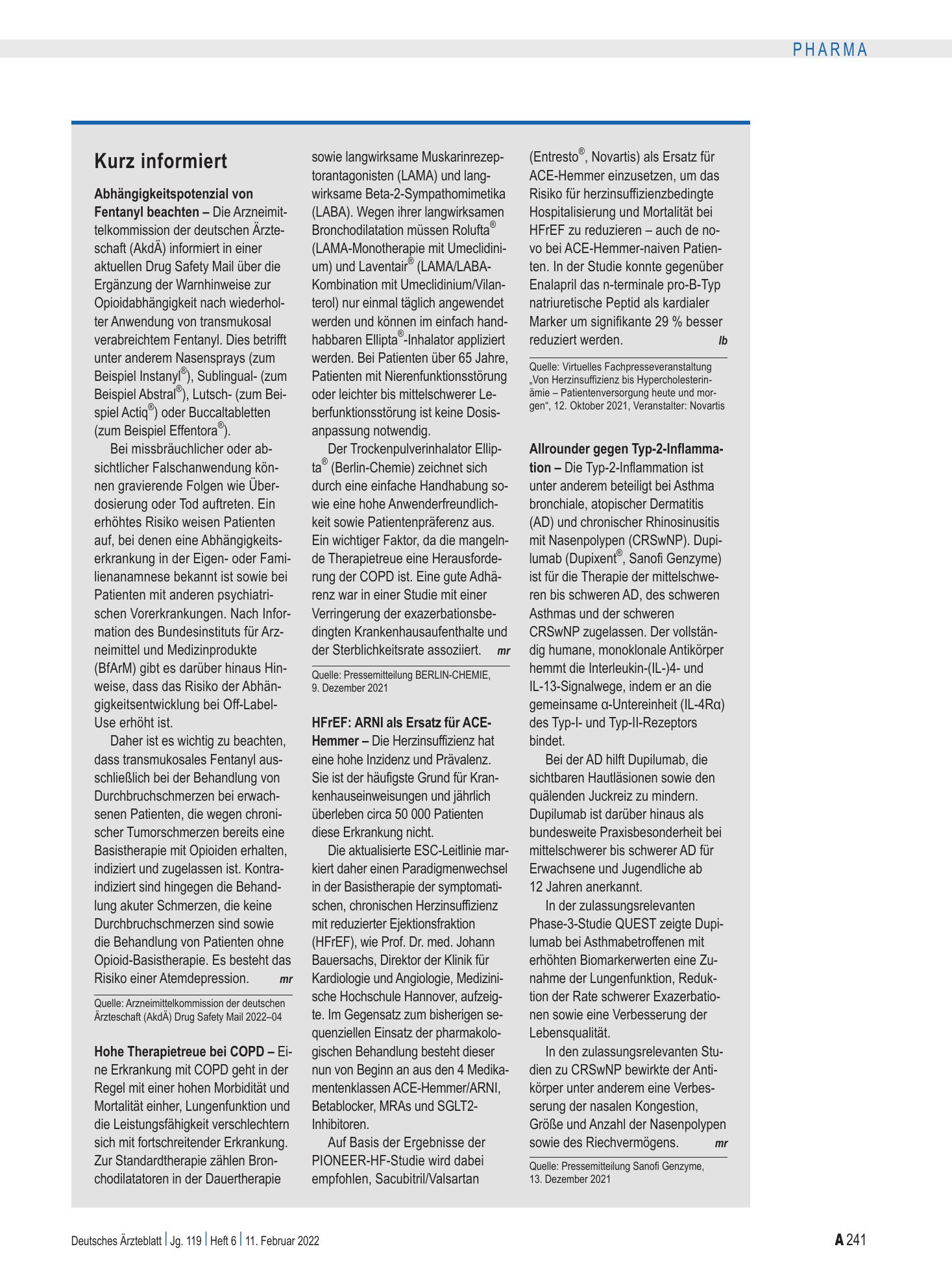 Vorschauseite 1: Kurz informiert – Deutsches Ärzteblatt