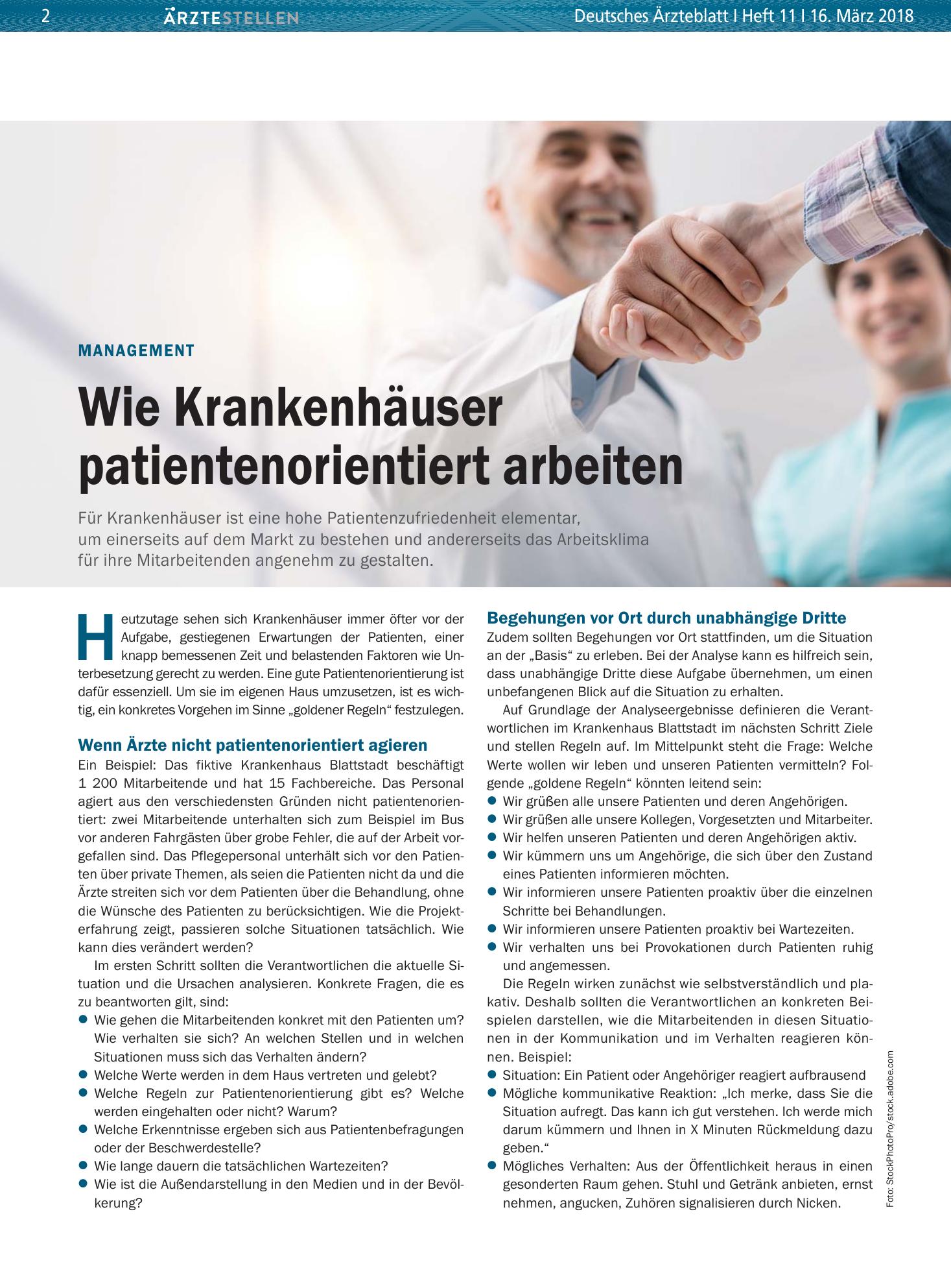 Vorschauseite 1: Management: Wie Krankenhäuser patientenorientiert arbeiten – Deutsches Ärzteblatt