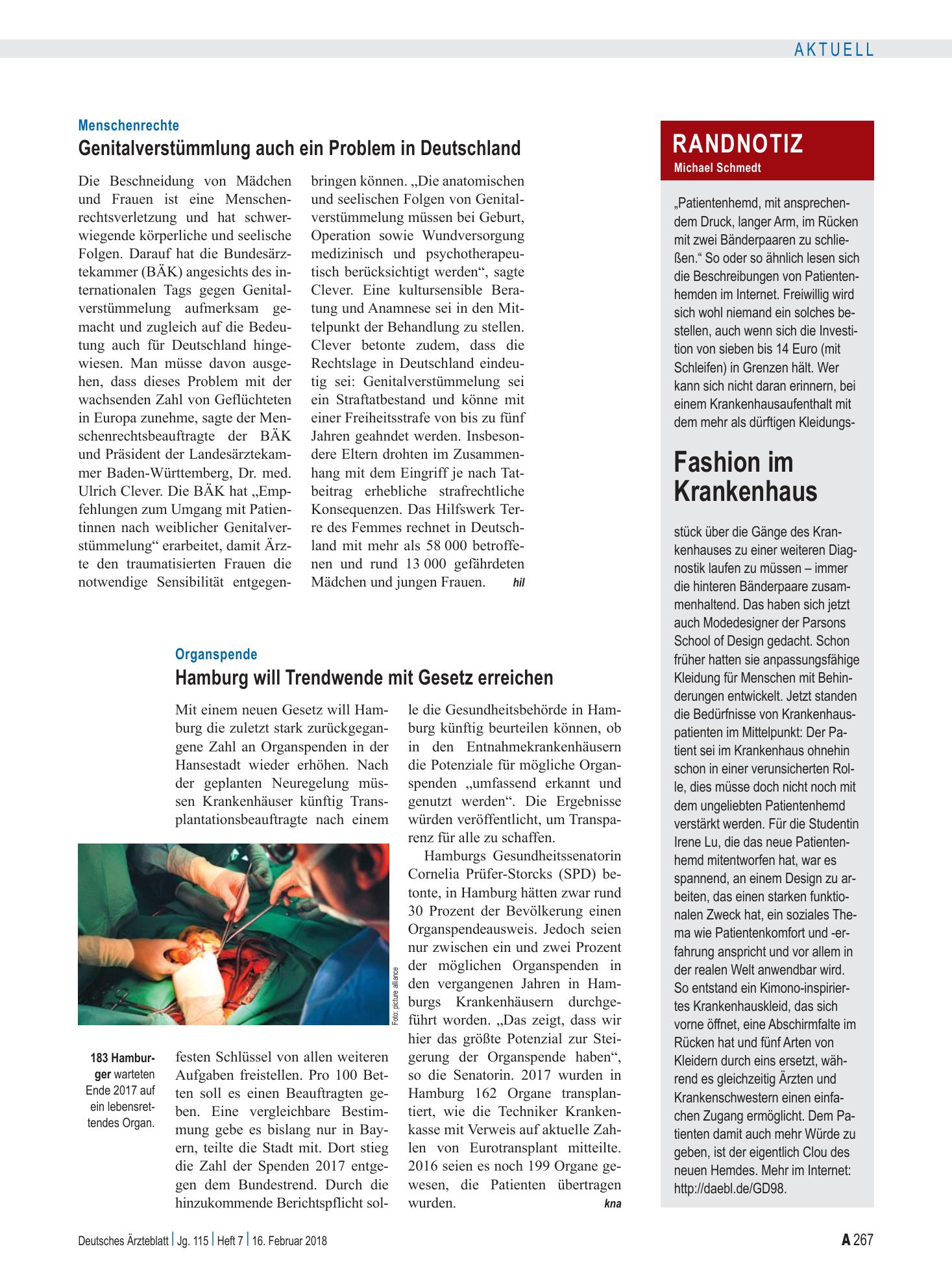Vorschauseite 1: Organspende: Hamburg will Trendwende mit Gesetz erreichen – Deutsches Ärzteblatt
