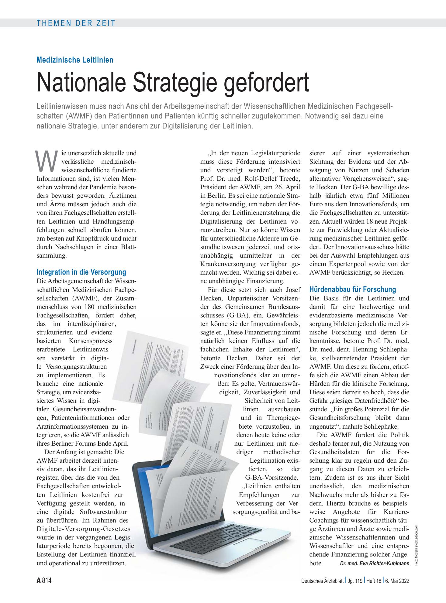 Vorschauseite 1: Medizinische Leitlinien: Nationale Strategie gefordert – Deutsches Ärzteblatt