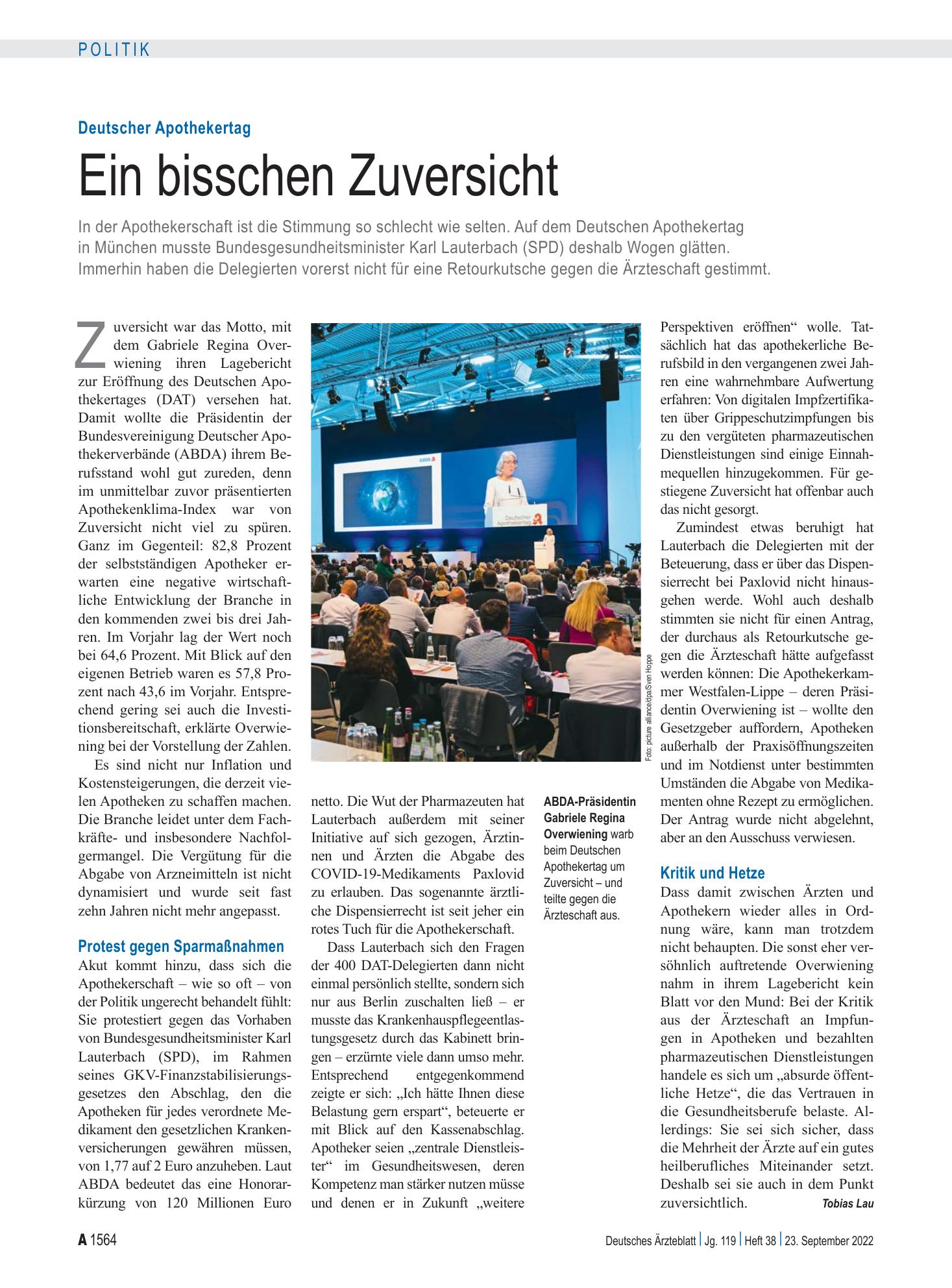 Vorschauseite 1: Deutscher Apothekertag: Ein bisschen Zuversicht – Deutsches Ärzteblatt