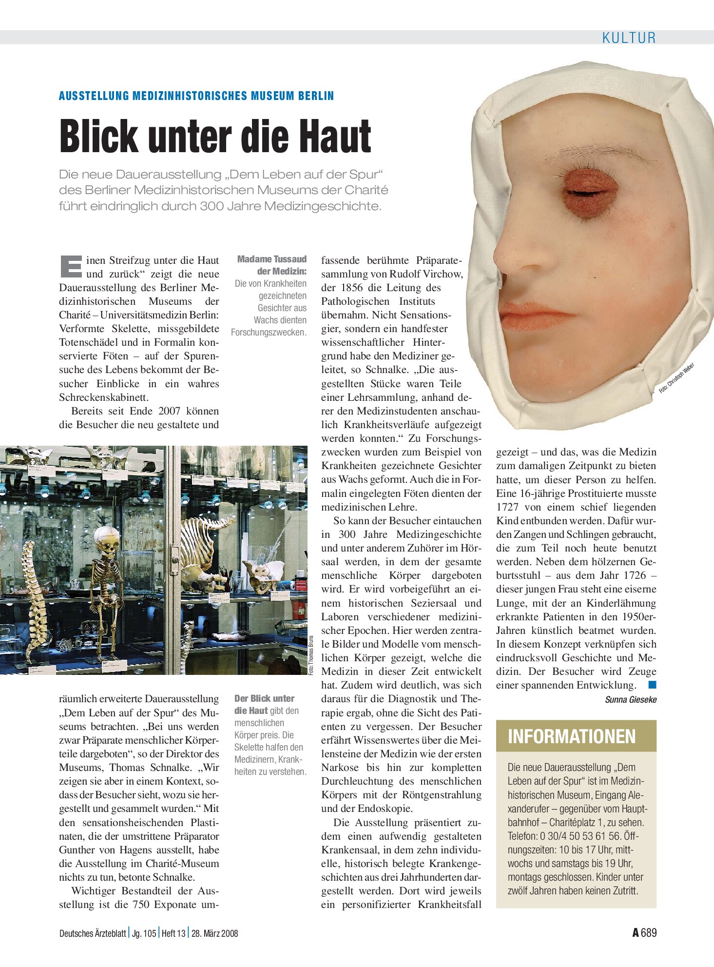 Vorschauseite 1: Ausstellung Medizinhistorisches Museum Berlin: Blick unter die Haut – Deutsches Ärzteblatt