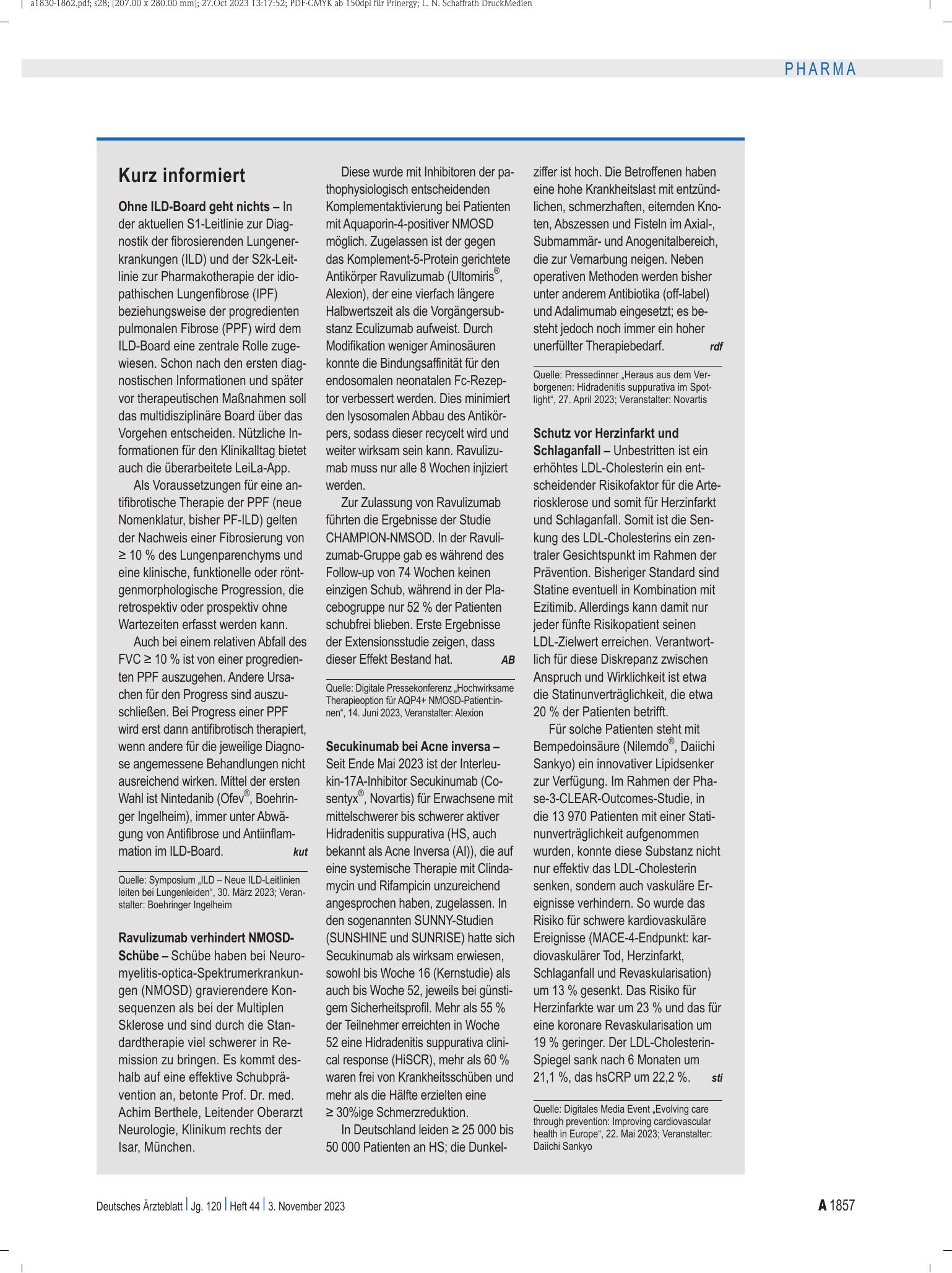 Vorschauseite 1: Kurz informiert – Deutsches Ärzteblatt