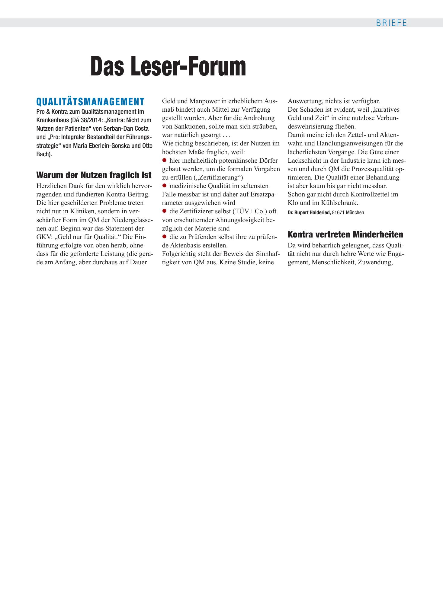 Vorschauseite 1: Qualitätsmanagement: Warum der Nutzen fraglich ist – Deutsches Ärzteblatt