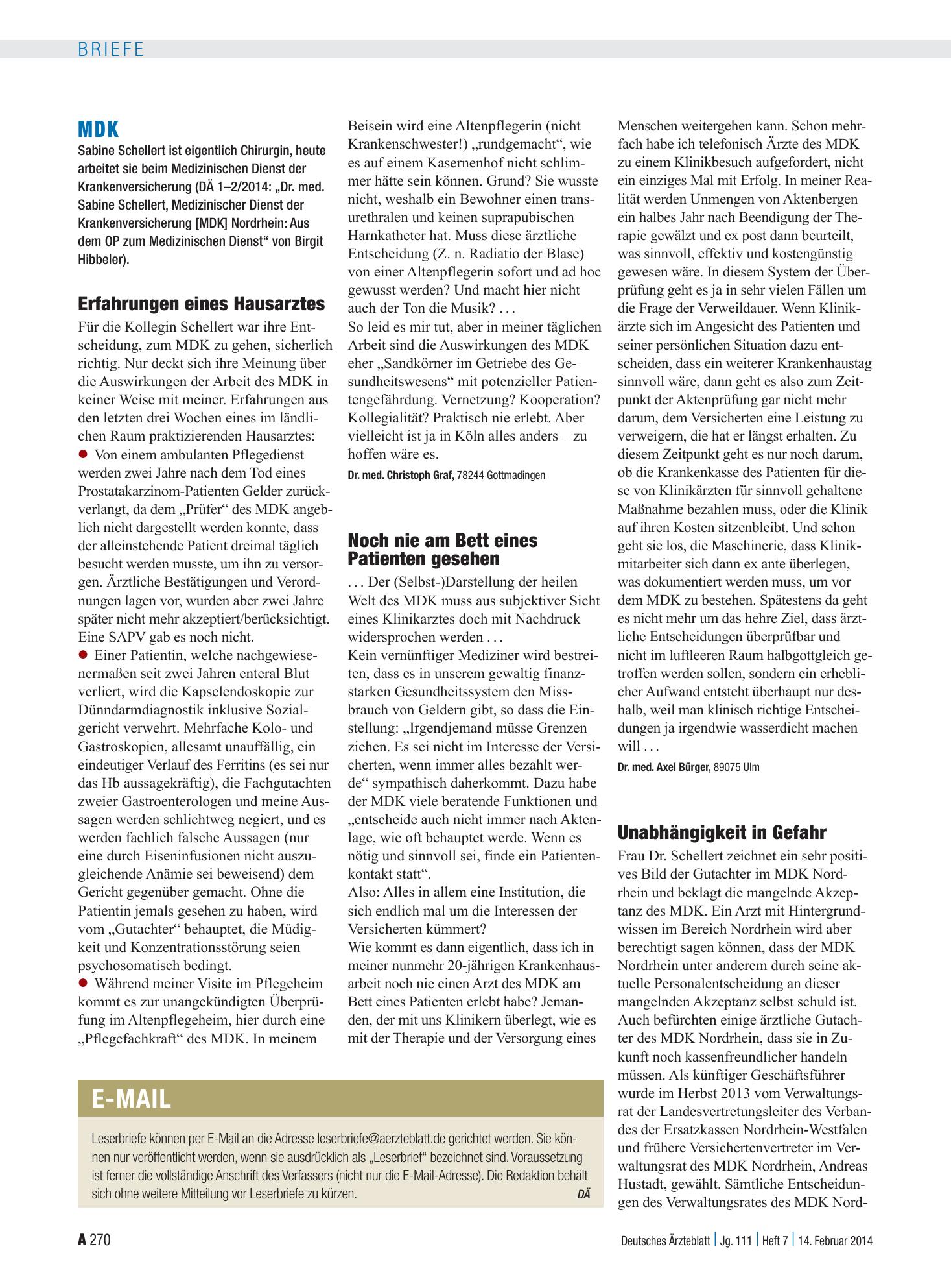 Vorschauseite 1: MDK: Unabhängigkeit in Gefahr – Deutsches Ärzteblatt